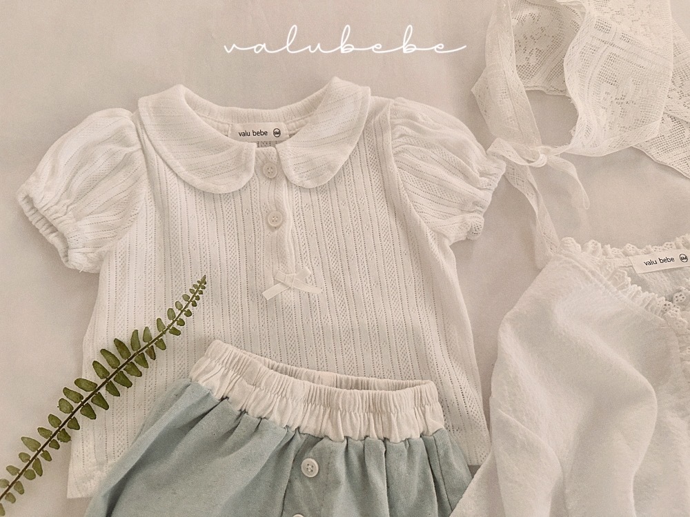 Valubebe 蝴蝶結鈕釦澎袖上衣 / 2色