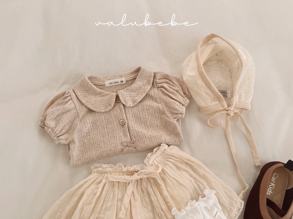 Valubebe 蝴蝶結鈕釦澎袖上衣 / 2色