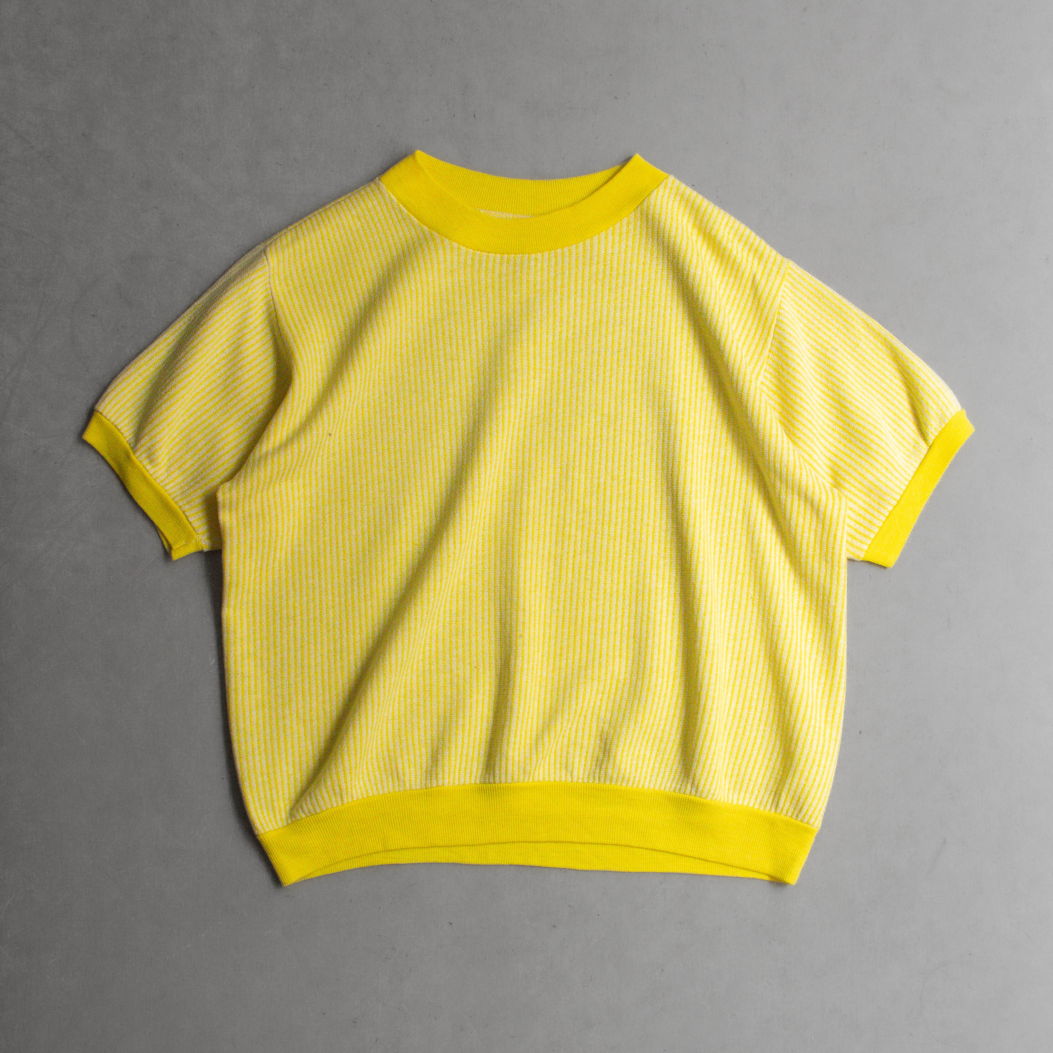 VINTAGE S/S SWEATSHIRT 美國 黃色 條紋 混紡 拉克蘭 短袖 大學T