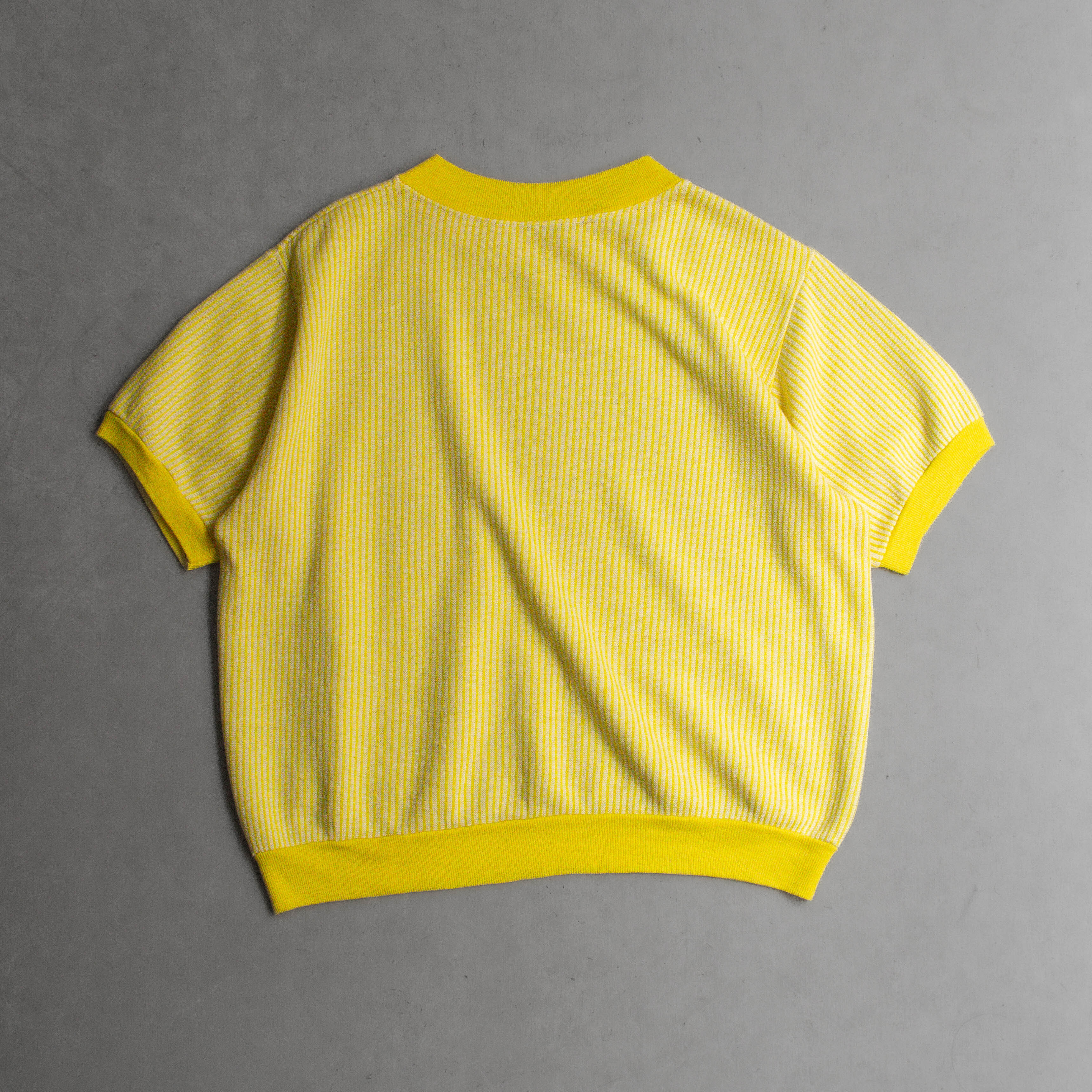 VINTAGE S/S SWEATSHIRT 美國 黃色 條紋 混紡 拉克蘭 短袖 大學T