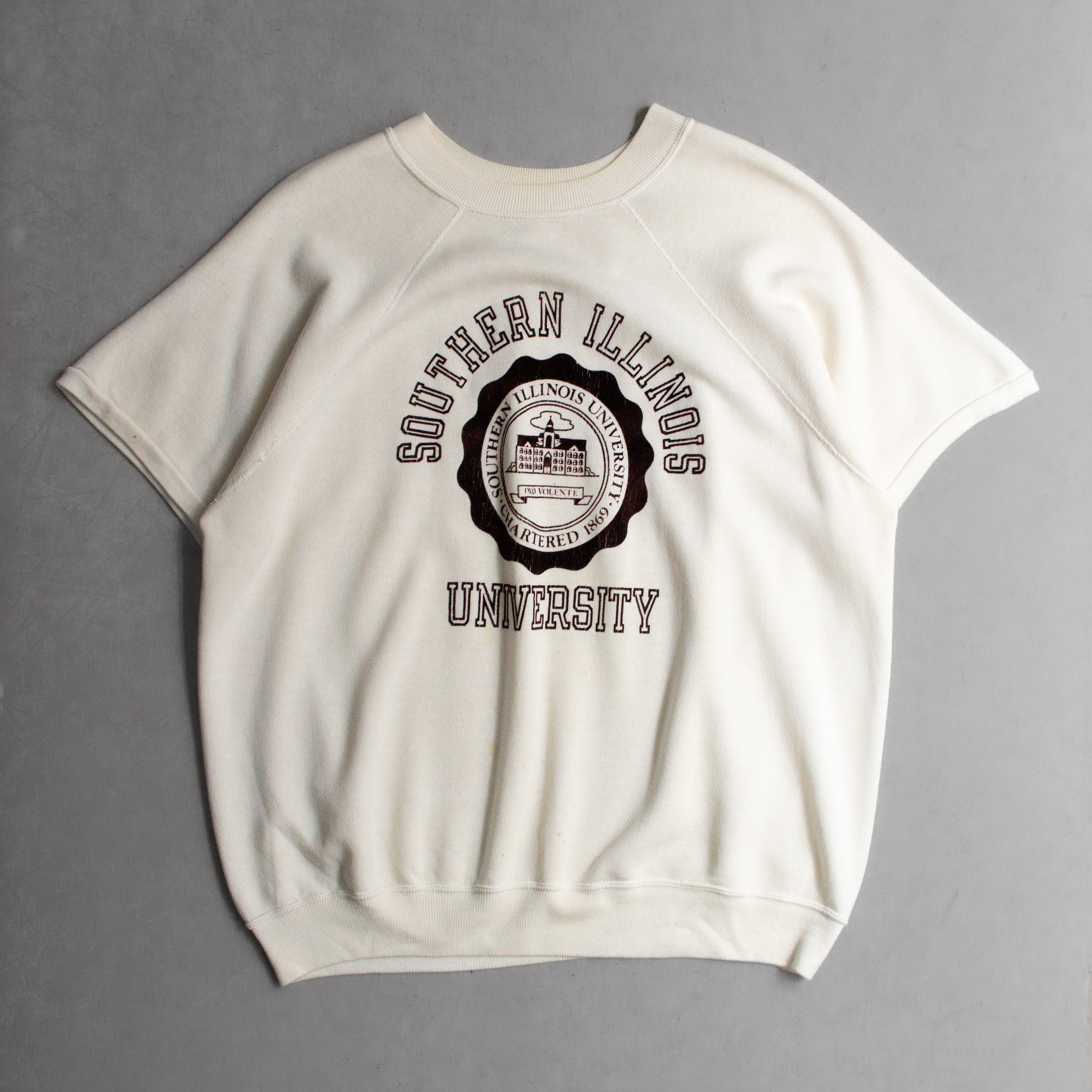 CHAMPION S/S SWEATSHIRT 美國製 白色 植絨 校徽 短袖 大學T