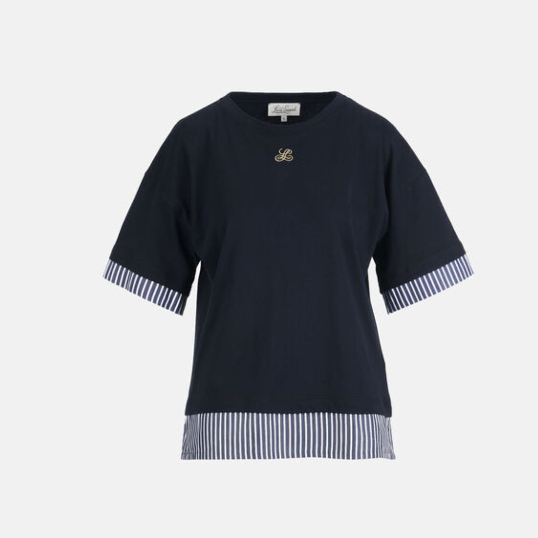 1LS1015-173 [LUISA SPAGNOLI] Baiadera Layered-Effect T-Shirt Blue #543155 1231 3176 (C-K11-E)