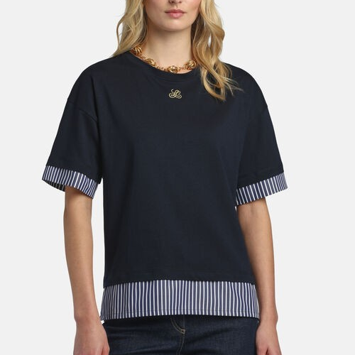 1LS1015-173 [LUISA SPAGNOLI] Baiadera Layered-Effect T-Shirt Blue #543155 1231 3176 (C-K11-E)