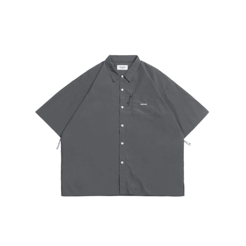 PERSEVERE BRAND LOGO LOOSE-FIT SHIRT DARK GREY / BLACK & WHITE PLAID FULL SIZE