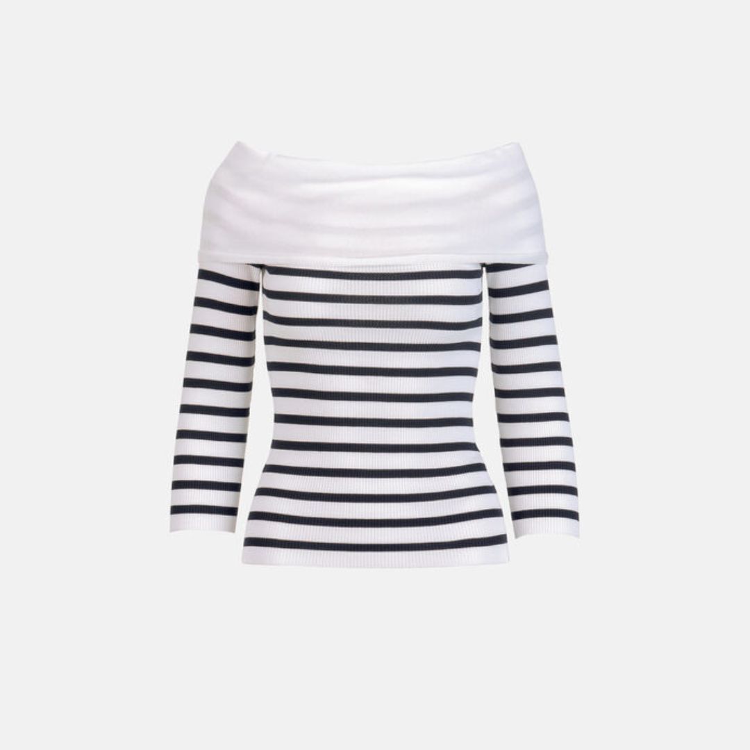 1LS1015-177 [LUISA SPAGNOLI] Colonnade Bardot-Neck Sweater White #100395 0201 1209 (C-K11-E)