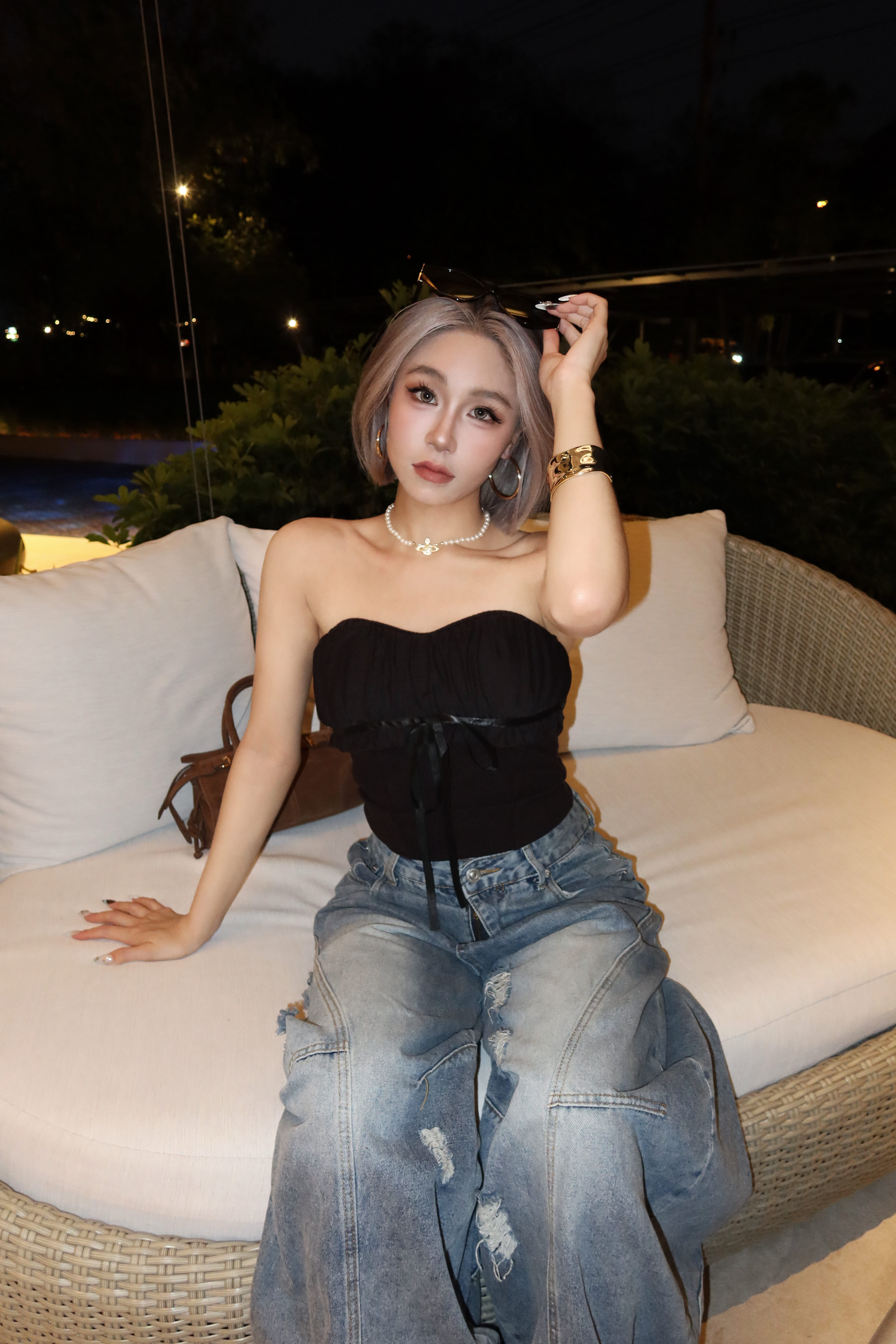 網紗蝴蝶結平口