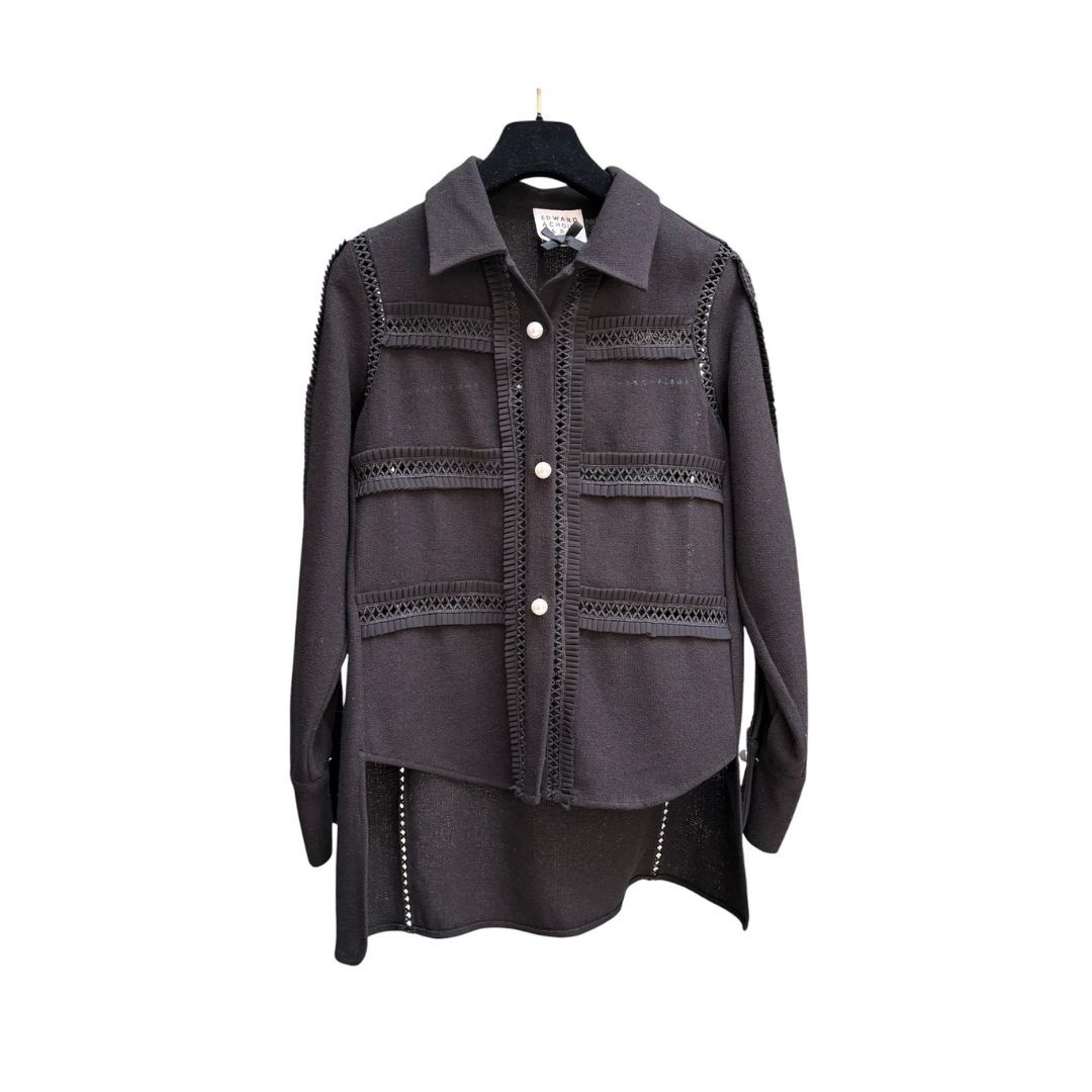 1EA0408-021 [EDWARD ACHOUR] Geometric Eyelet Mesh Blouse Black #100613/1007 (EU)