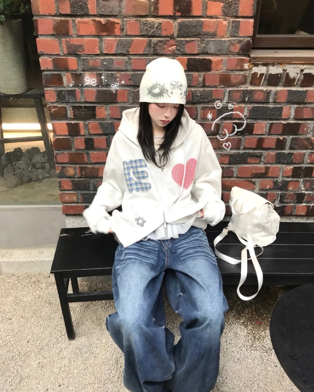 【預購】韓國 KKEEE Wappen 字母 愛心 格紋 舒適 雙拉鍊 連帽 外套 2色