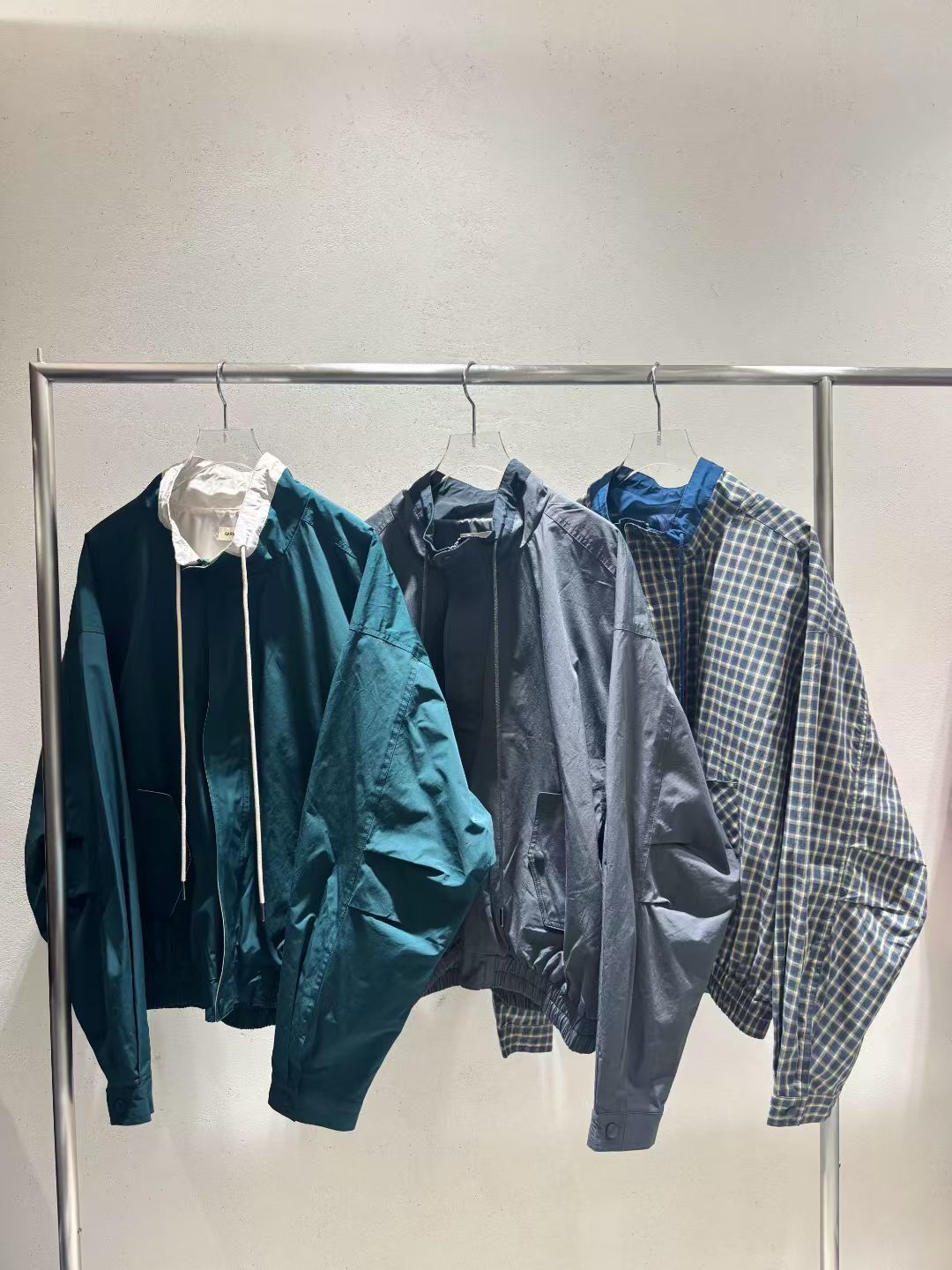 格仔/淨色企領拉鍊外套 GARMENTS-071JK