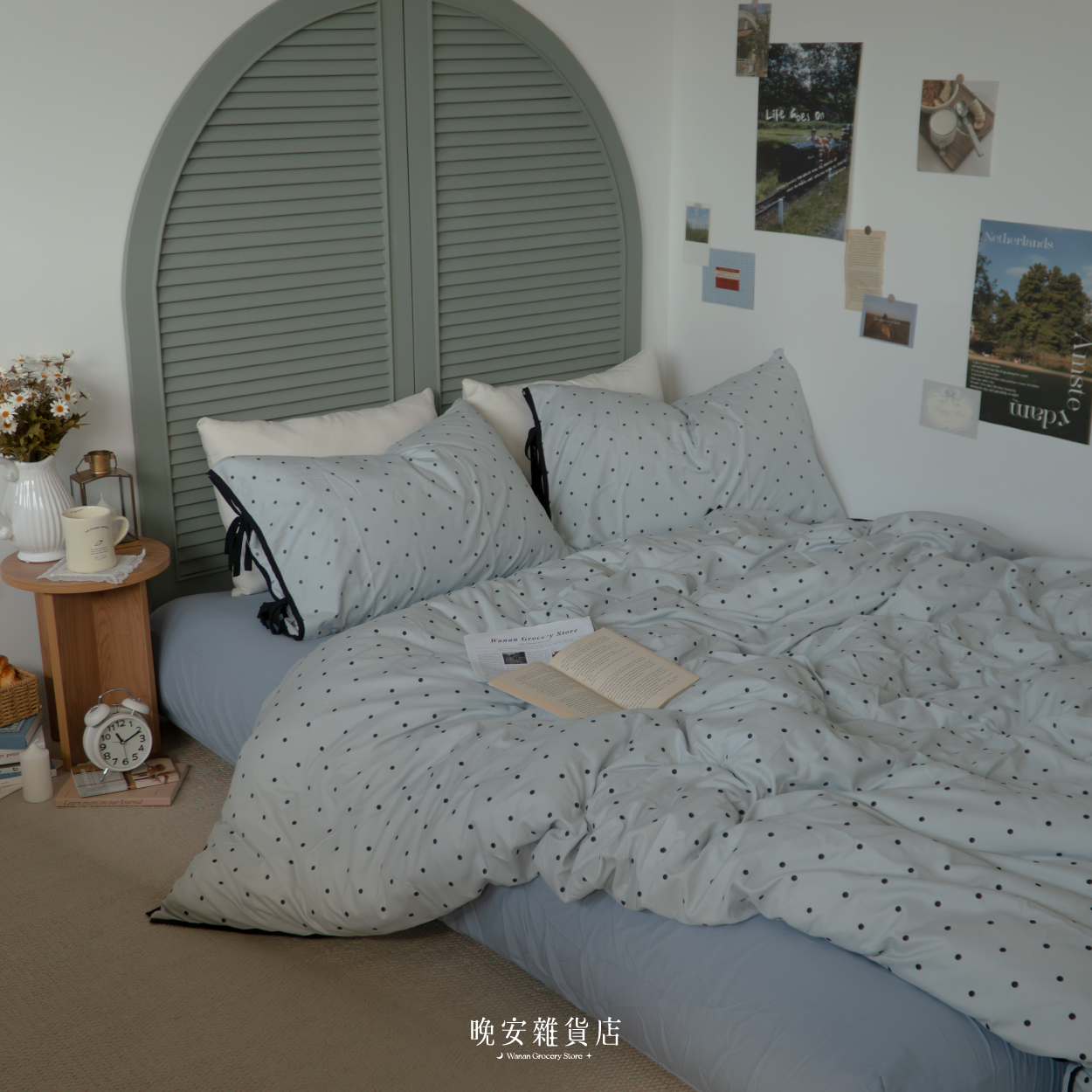 韓系蝴蝶結絲帶系列水洗棉【奶霜芝麻蛋糕】床單床包組