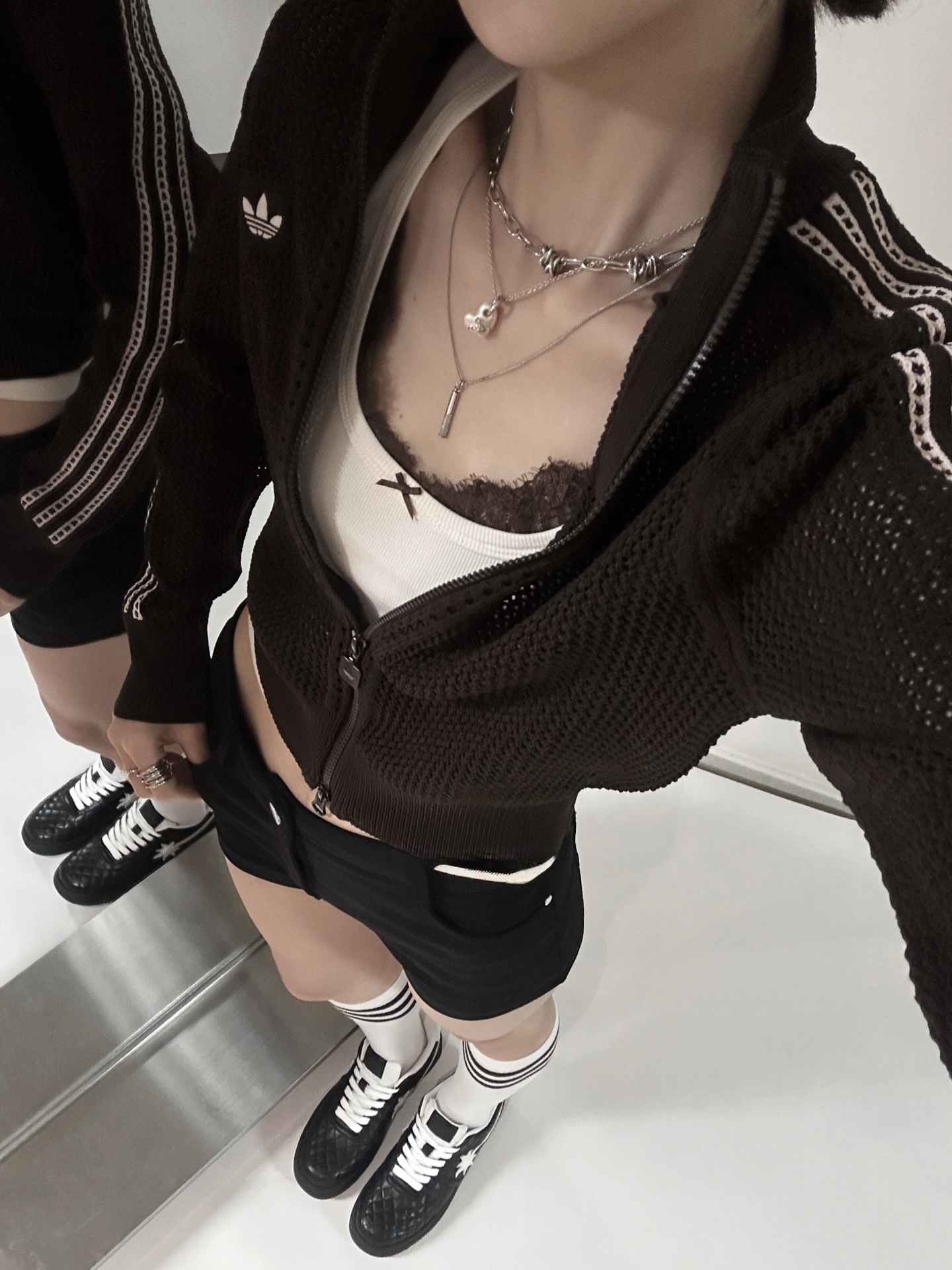 代購-ADIDAS ORIGINALS KNITTED FW25 簍空洞洞外套 巧克力KE0202 / 白色KC6496