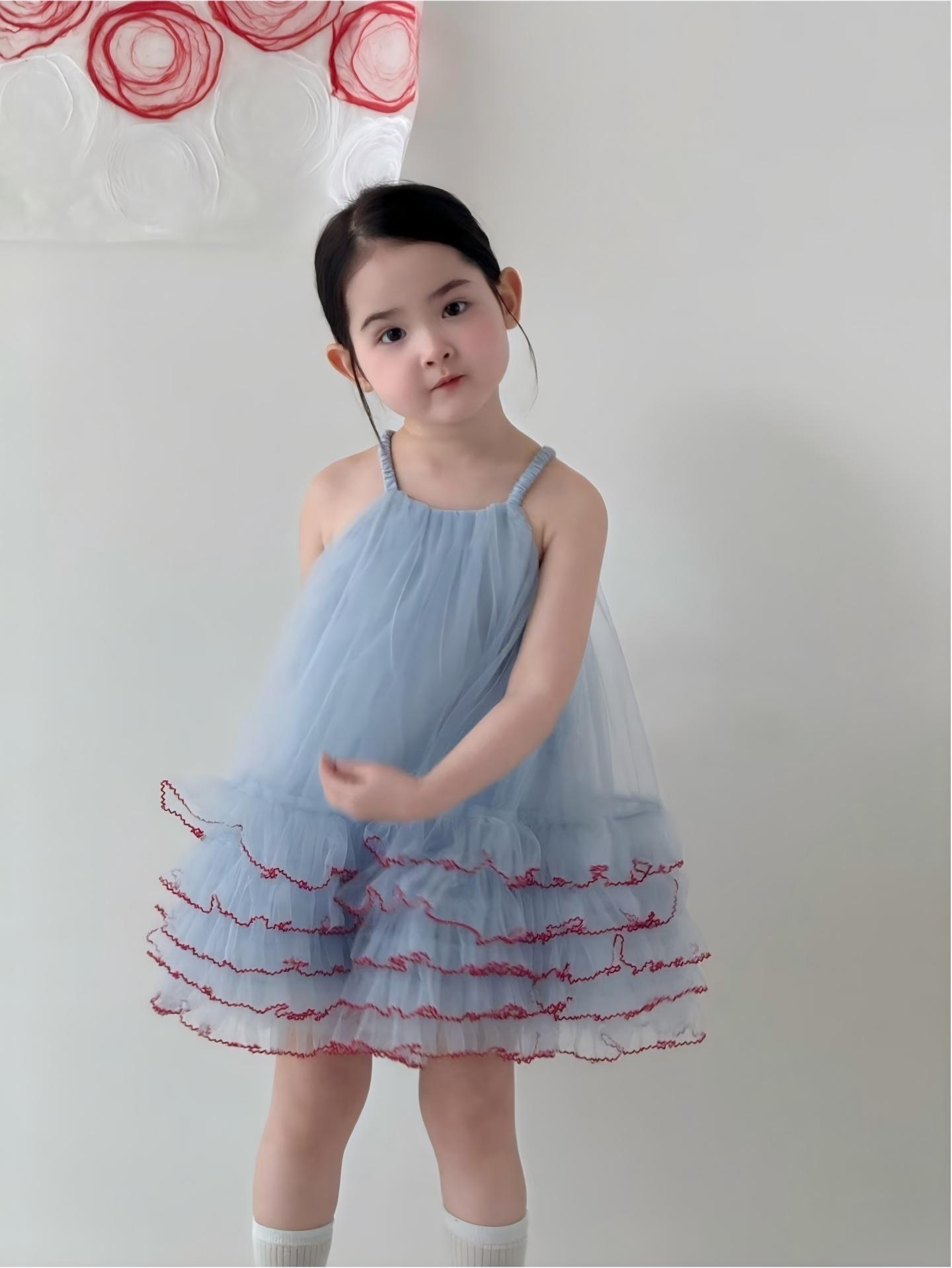 夢幻滾邊吊帶蓬蓬裙