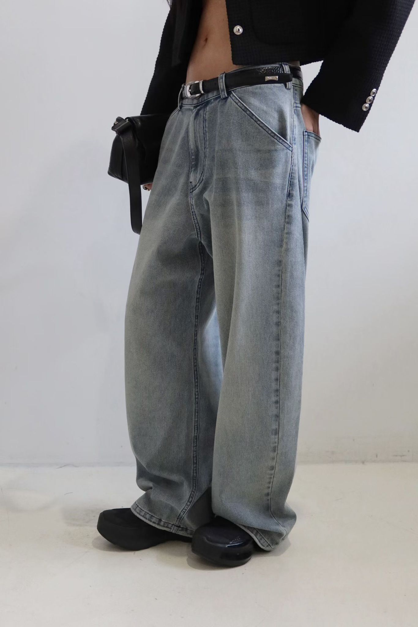 洗水淨色可束腳工裝鬆身褲 GARMENTS-077P