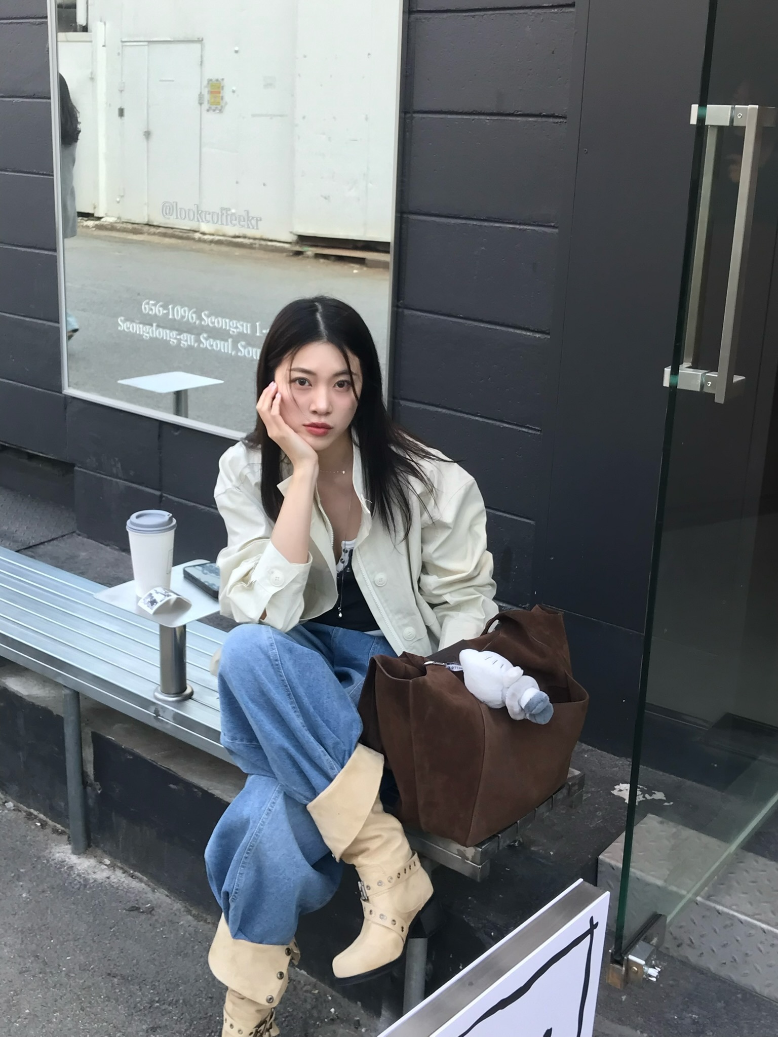 two ways 皮帶堆堆靴(淺卡其/黑色)