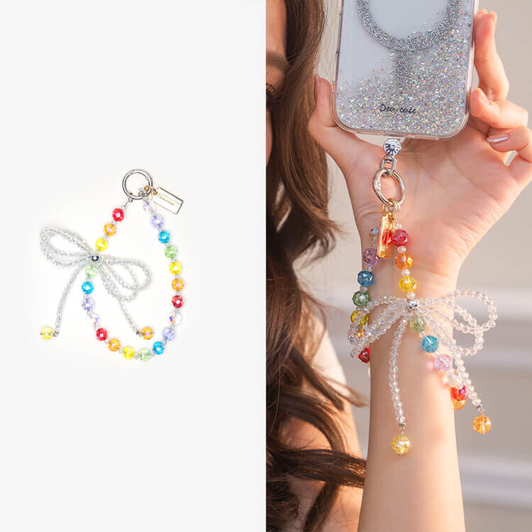 繽紛糖串珠蝴蝶結 串珠手腕繩 短掛繩 手機掛繩