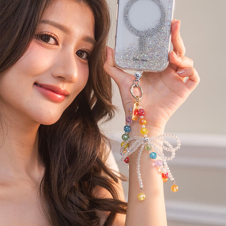 繽紛糖串珠蝴蝶結 串珠手腕繩 短掛繩 手機掛繩