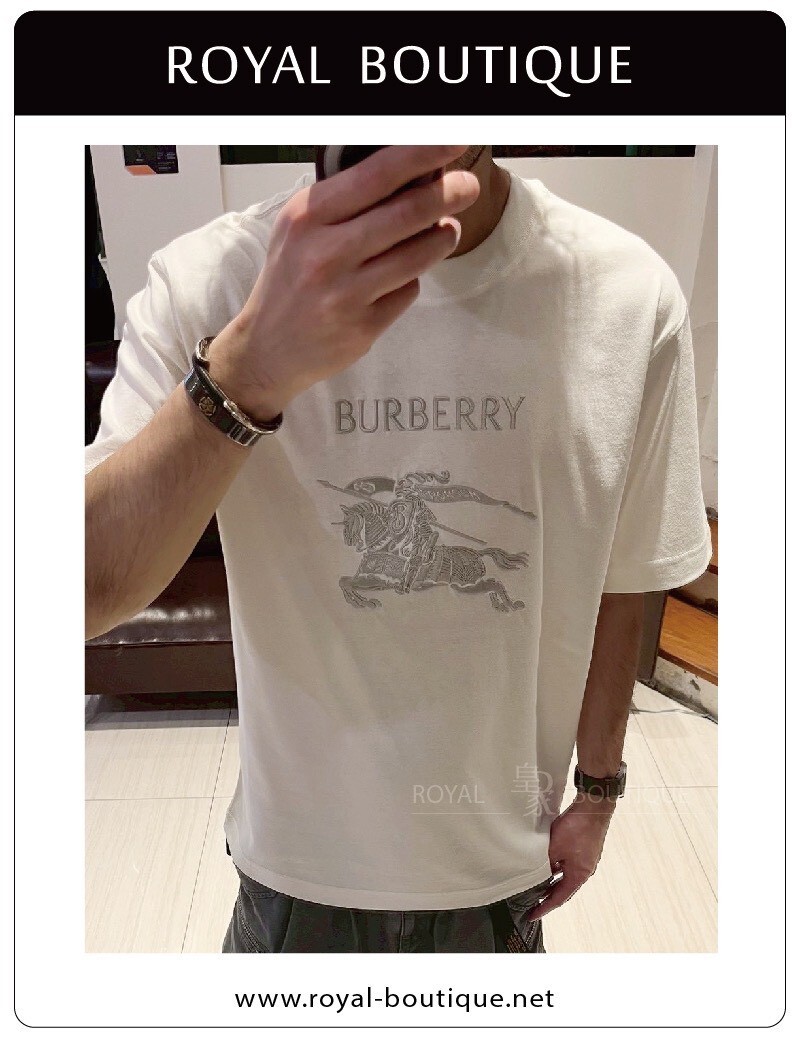 BURBERRY 胸前經典刺繡銀戰馬短T