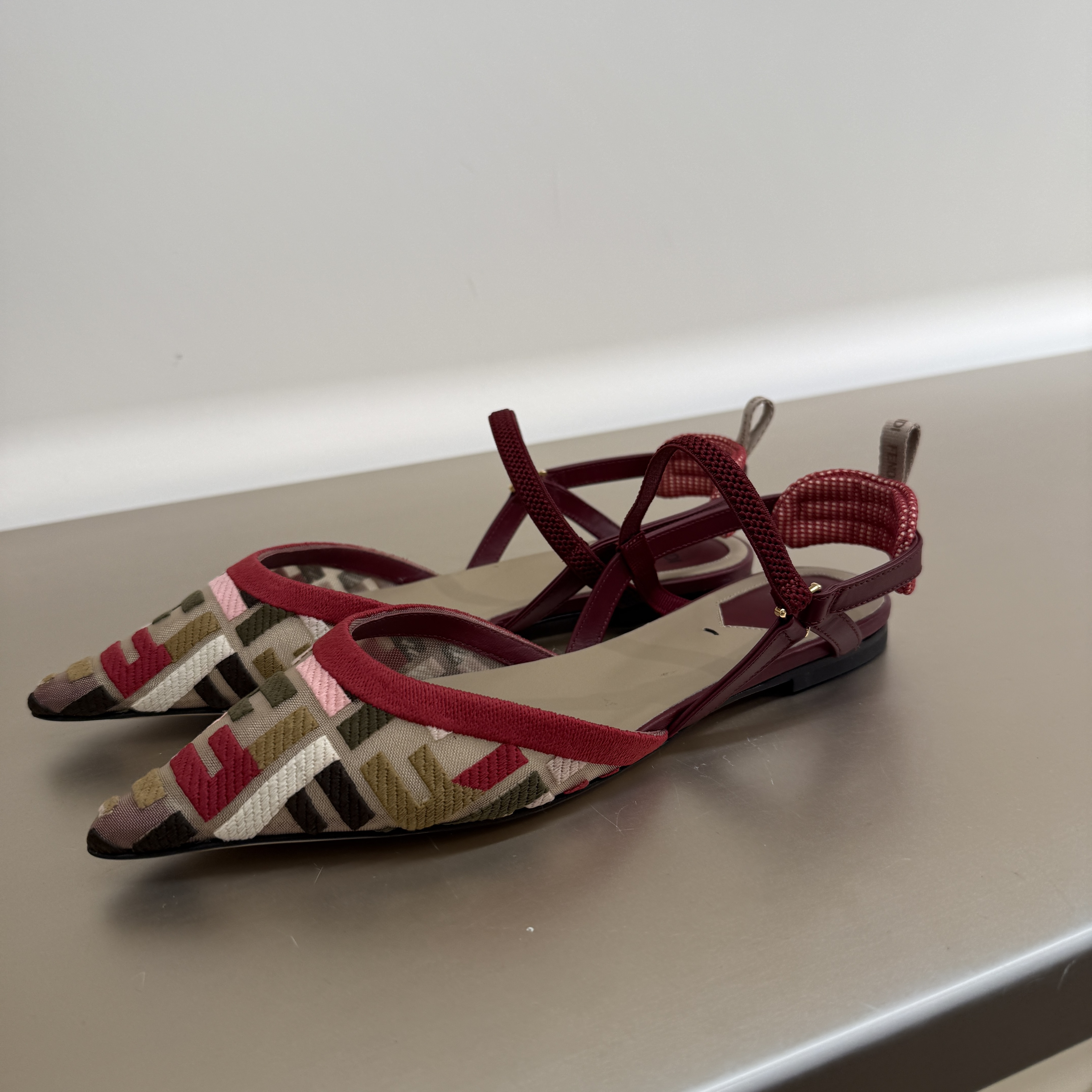 Fendi Colibrì Lite Mesh Slingback Flats red