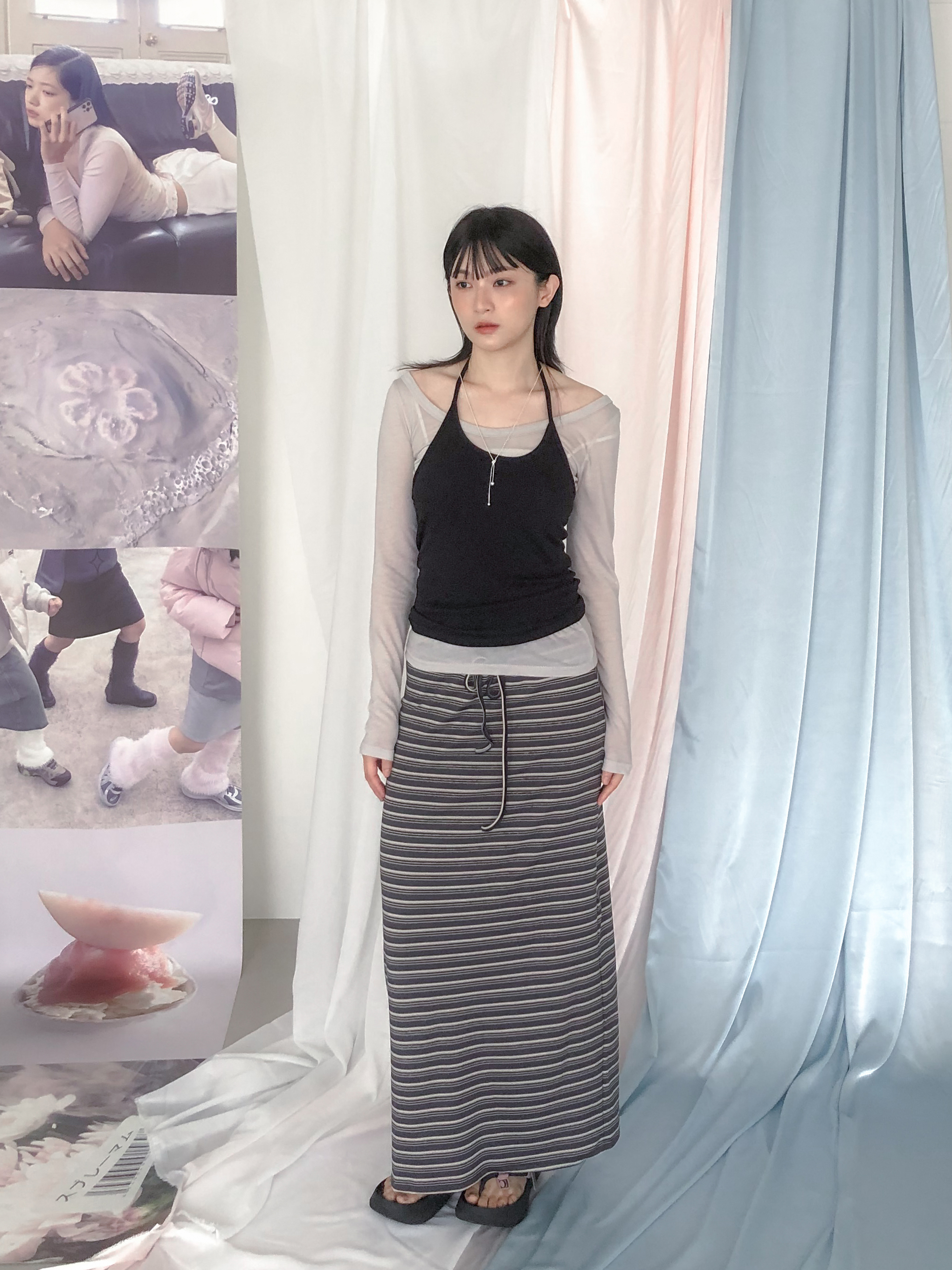 stripe long skirt #長裙