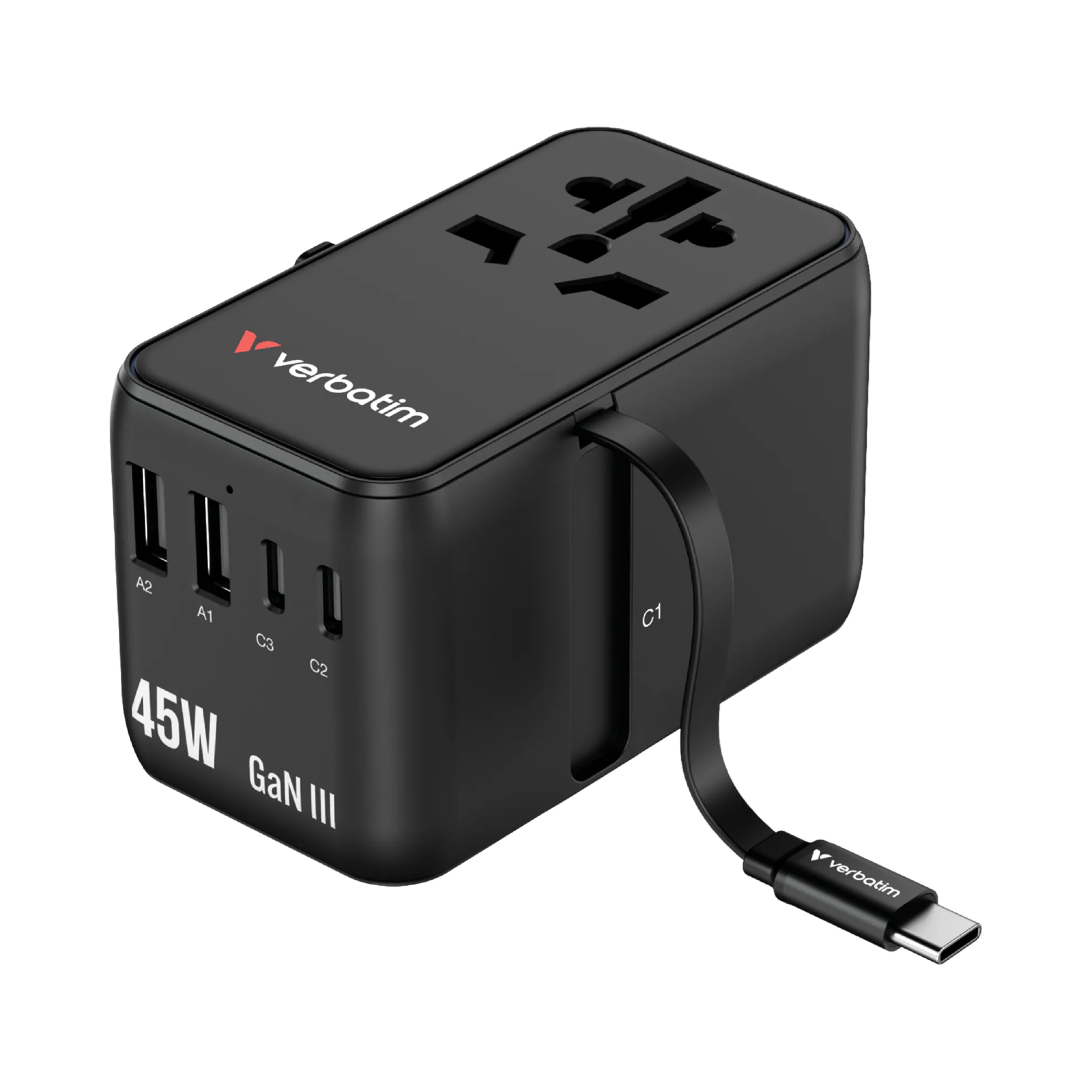 Verbatim Charge 'n' Travel 45W 通用旅行轉插 (附USB-C可伸縮充電線)