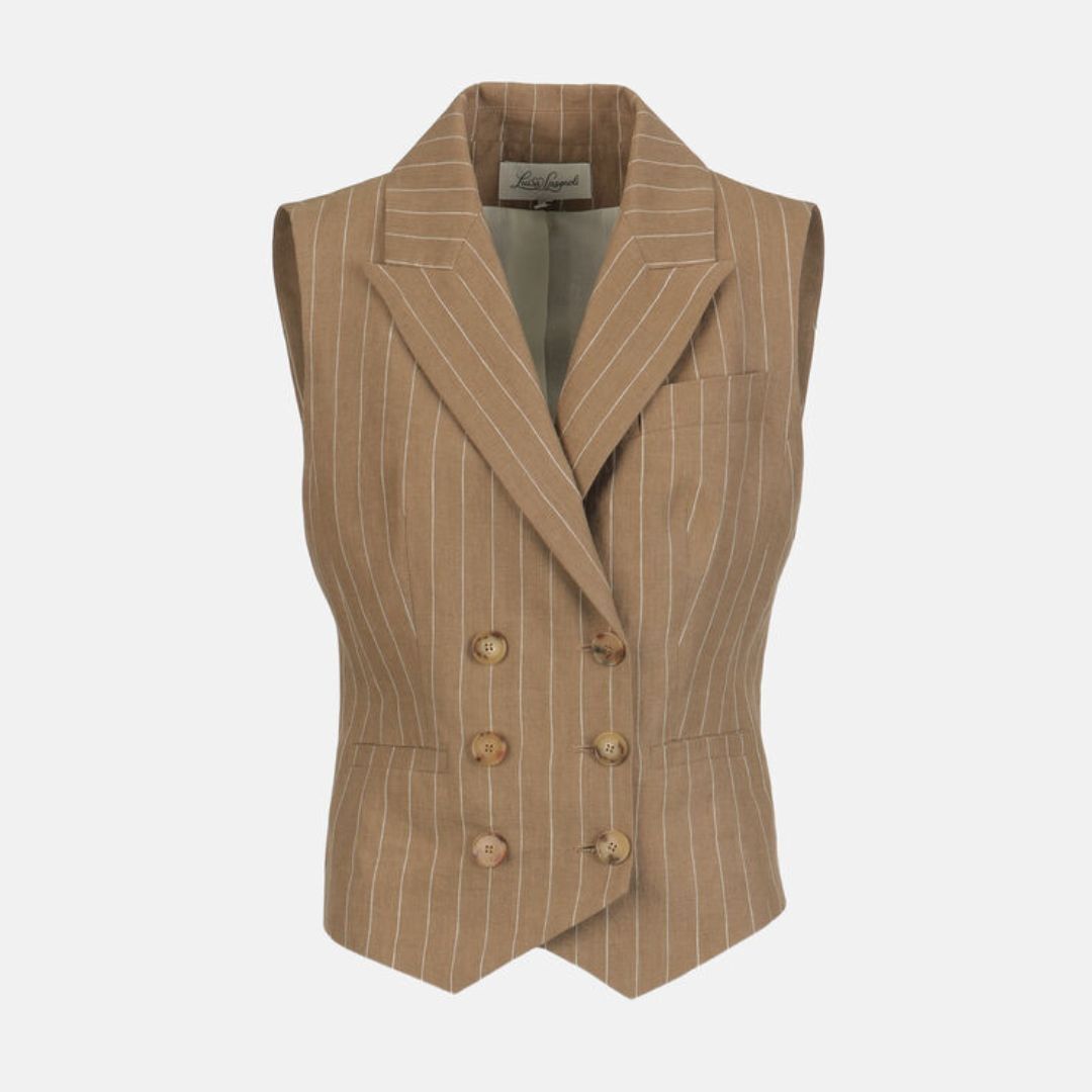 1LS1015-178 [LUISA SPAGNOLI] Vitosa Striped Vest Brown #542875 3181 (C-K11-E)