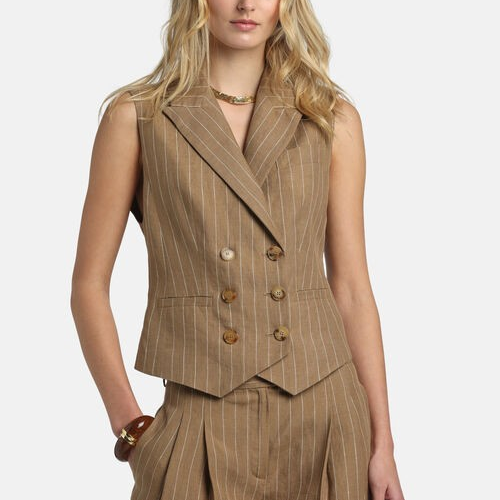 1LS1015-178 [LUISA SPAGNOLI] Vitosa Striped Vest Brown #542875 3181 (C-K11-E)
