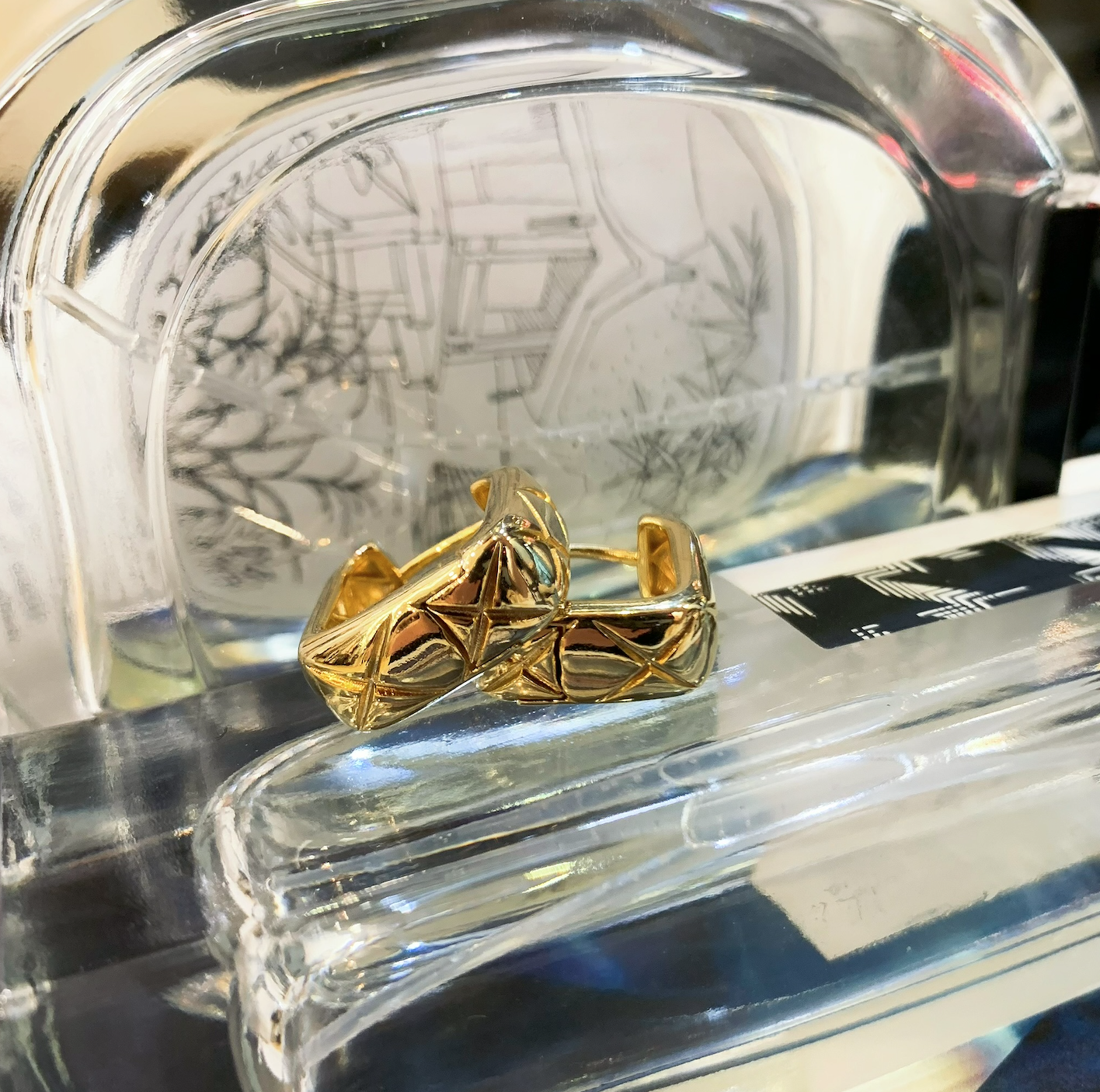 菱格紋方型耳環