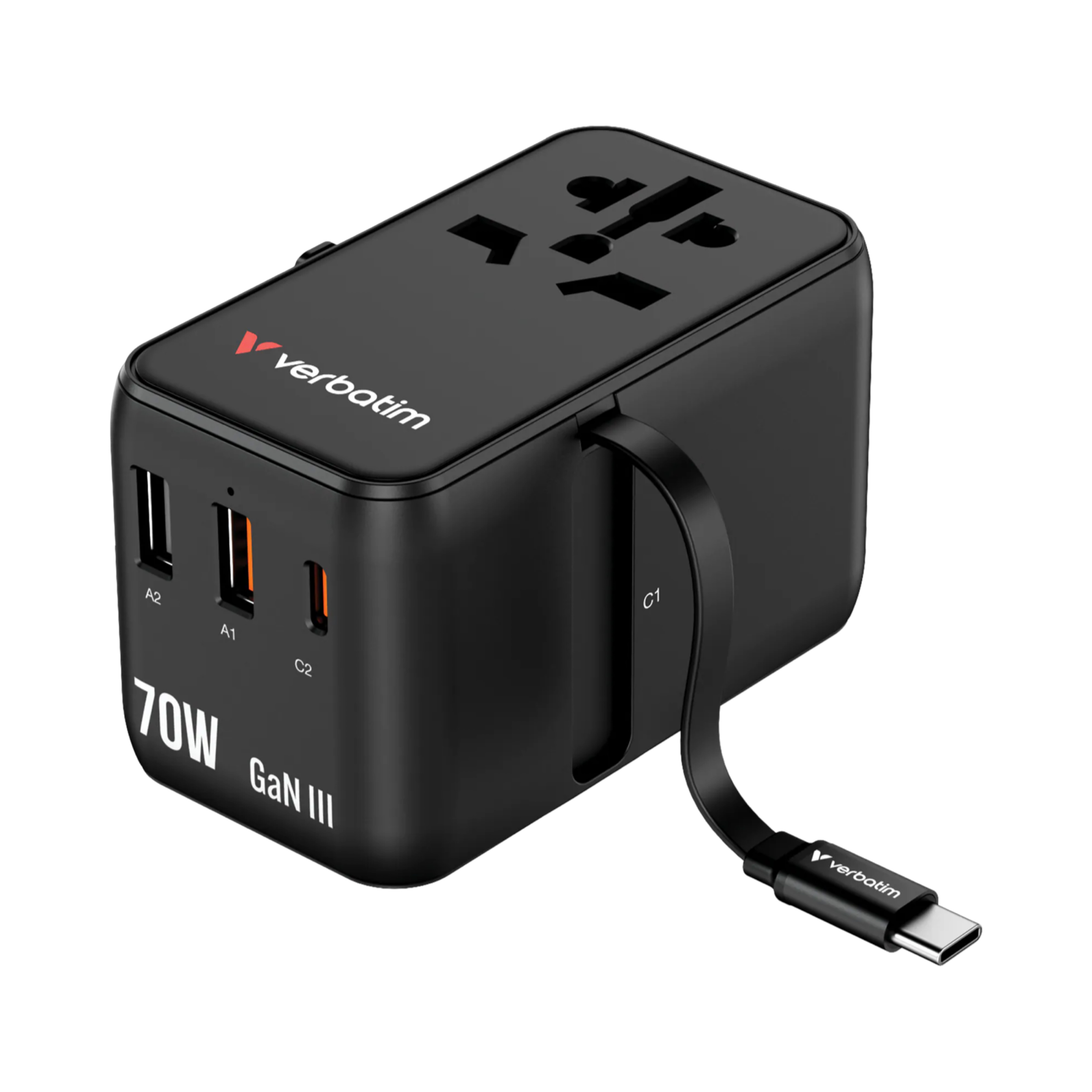 Verbatim Charge 'n' Travel 70W 通用旅行轉插 (附USB-C可伸縮充電線)