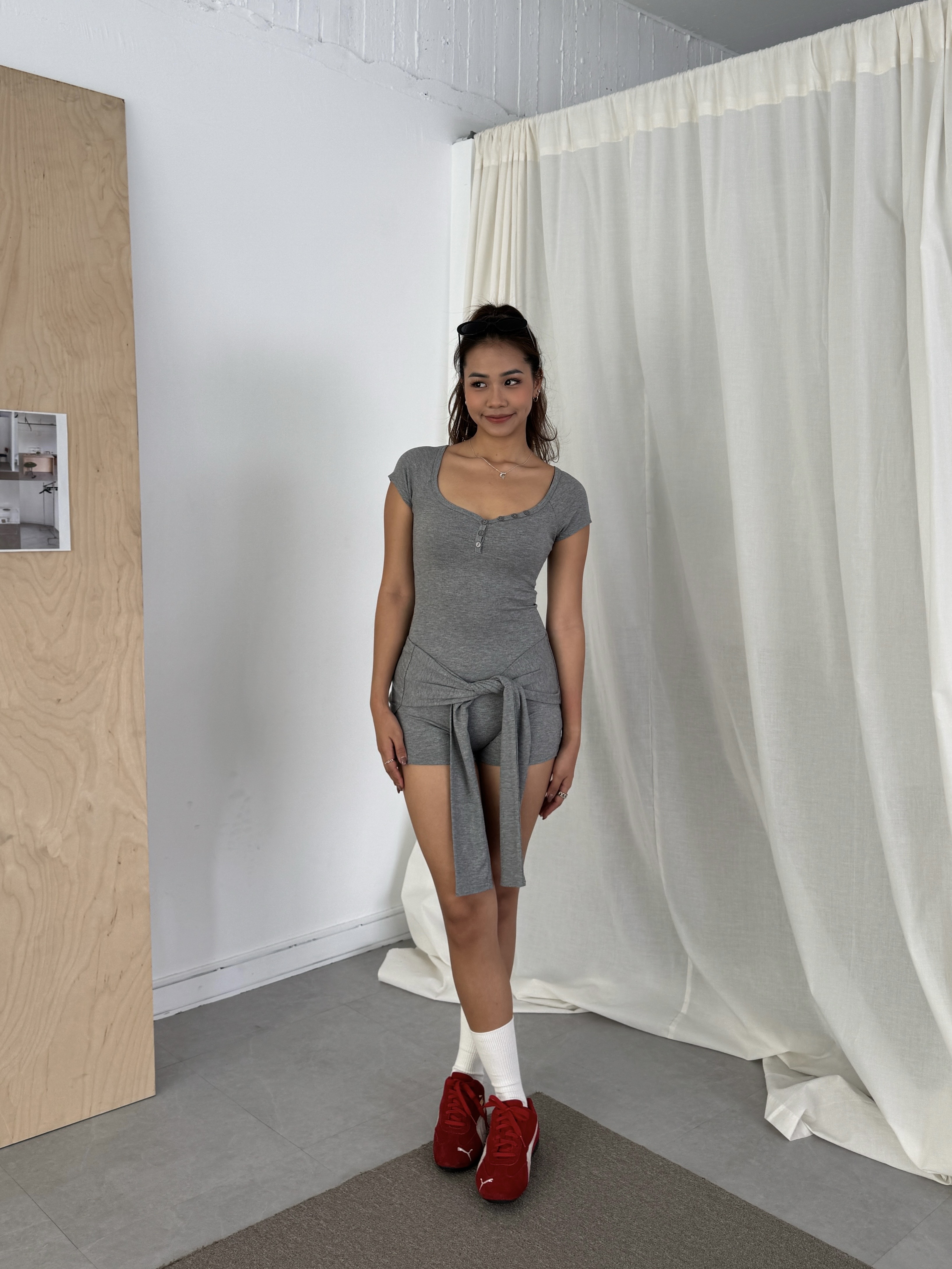 附綁帶🧺排扣短袖連體褲(3色)