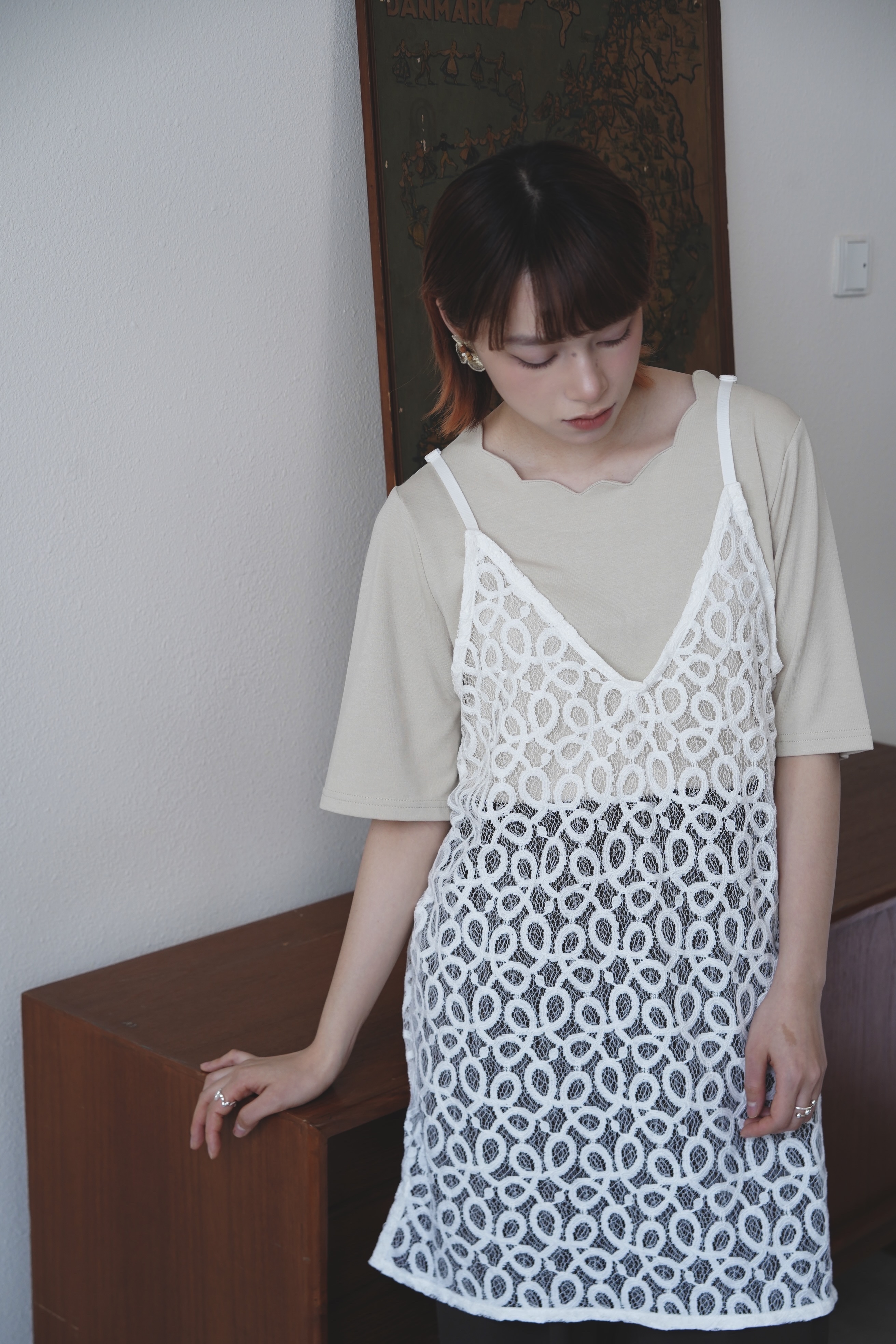 寬鬆棉質花蕾絲吊帶罩衫 - TT62026