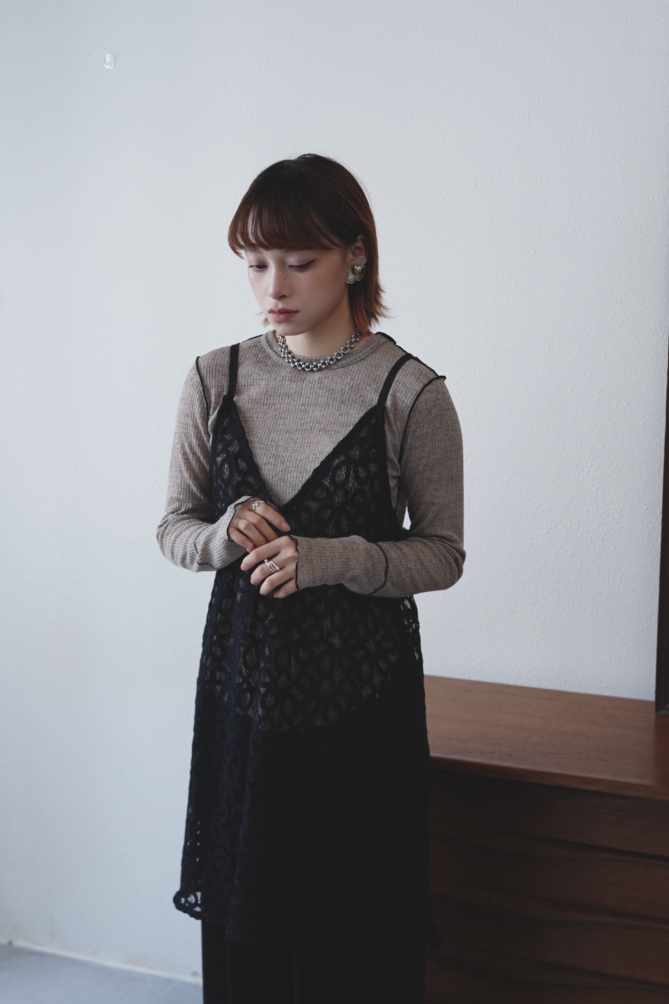 寬鬆棉質花蕾絲吊帶罩衫 - TT62026