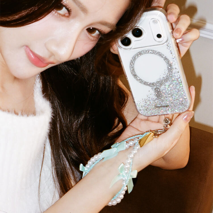 浪漫環繞珍珠蝴蝶結 (芬尼綠) 串珠手腕繩 短掛繩  手機掛繩