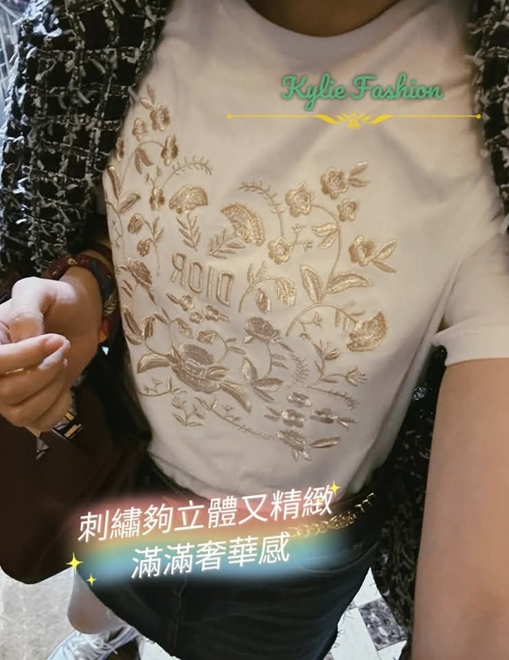 DIOR Kids 白色 刺繡花卉圖案 Tee