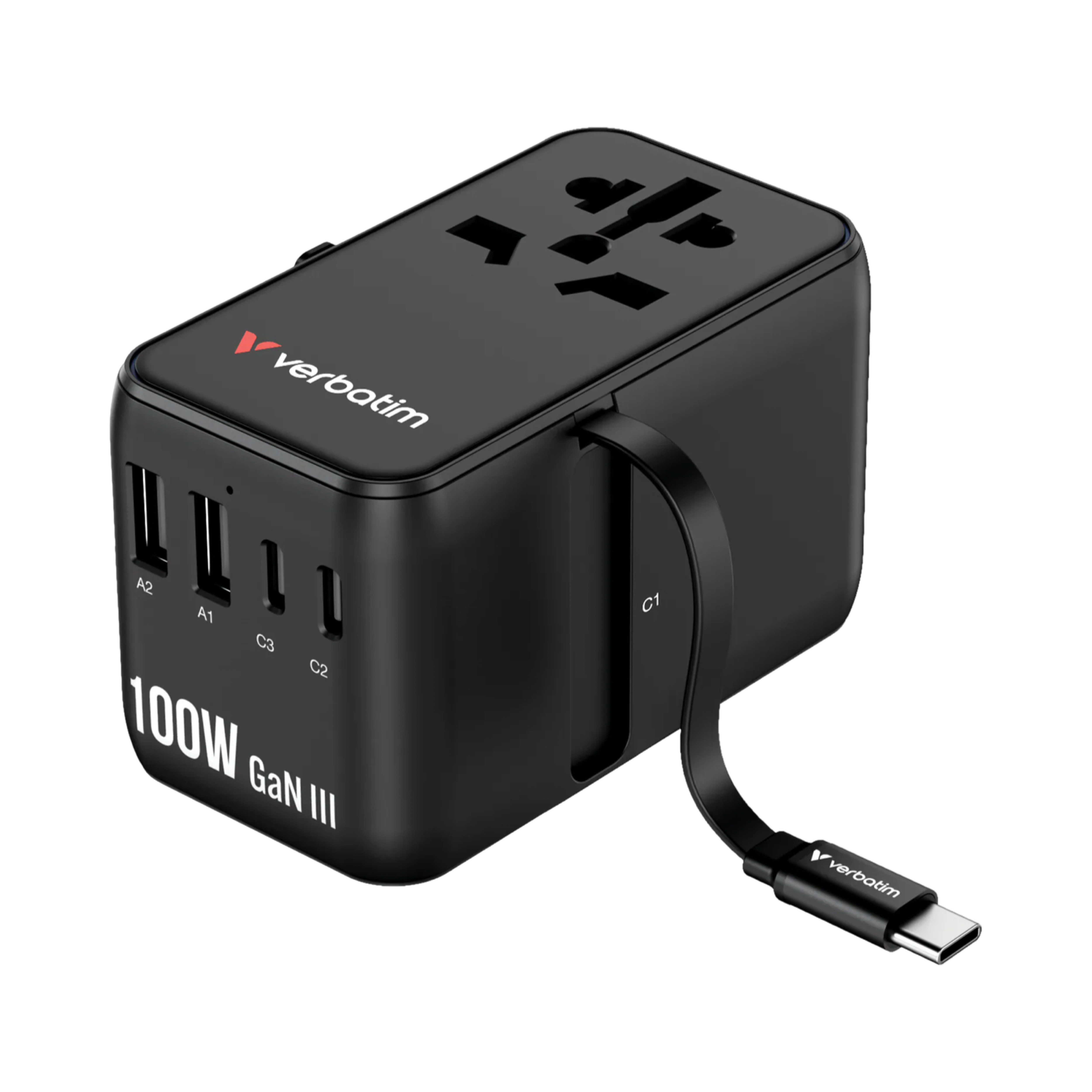 Verbatim Charge 'n' Travel 100W 通用旅行轉插 (附USB-C可伸縮充電線)