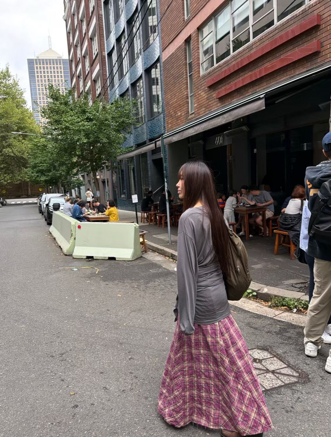 格紋棉麻長裙