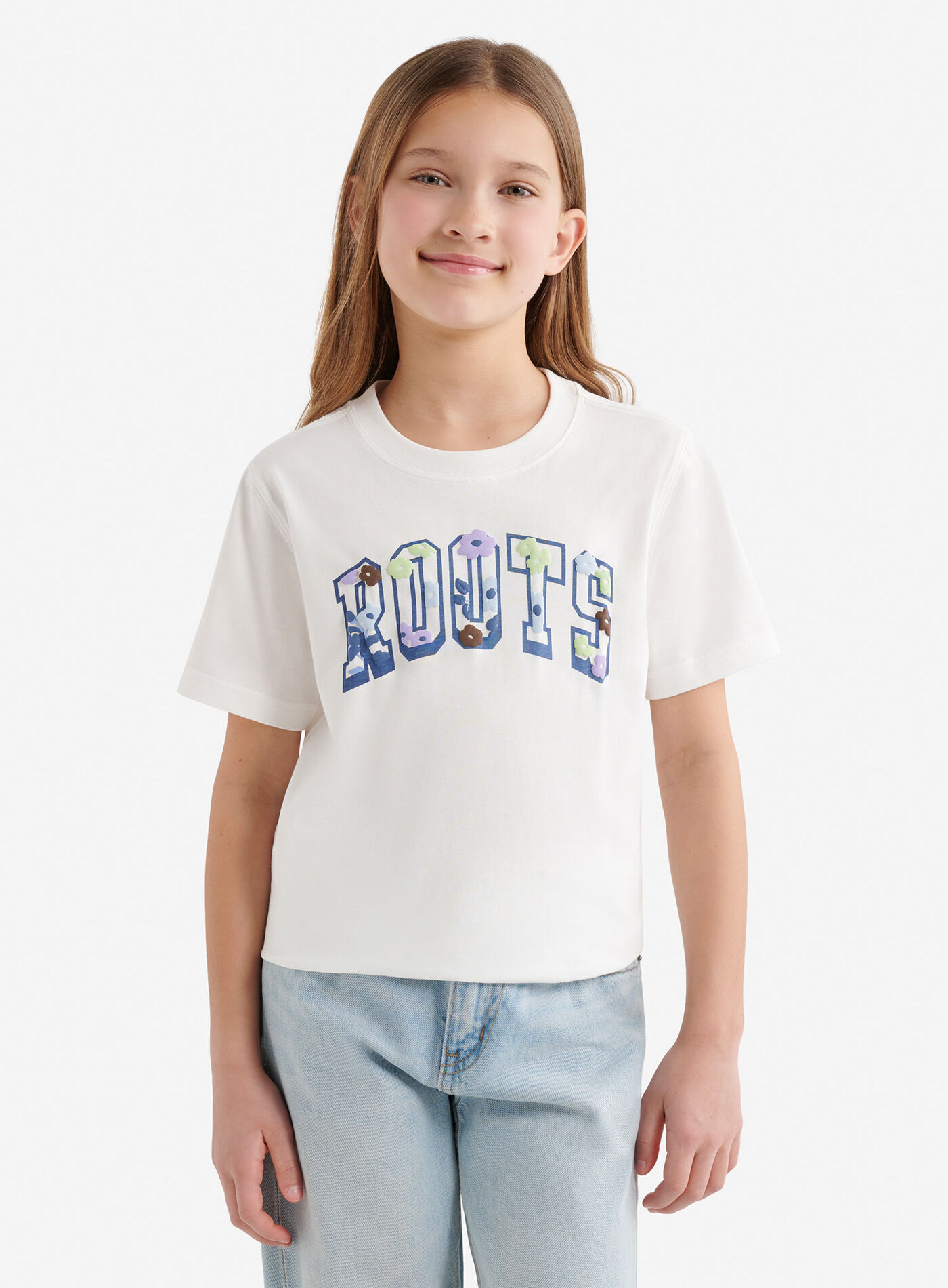 ROOTS 大童 花卉系列 ROOTS字樣 短TEE