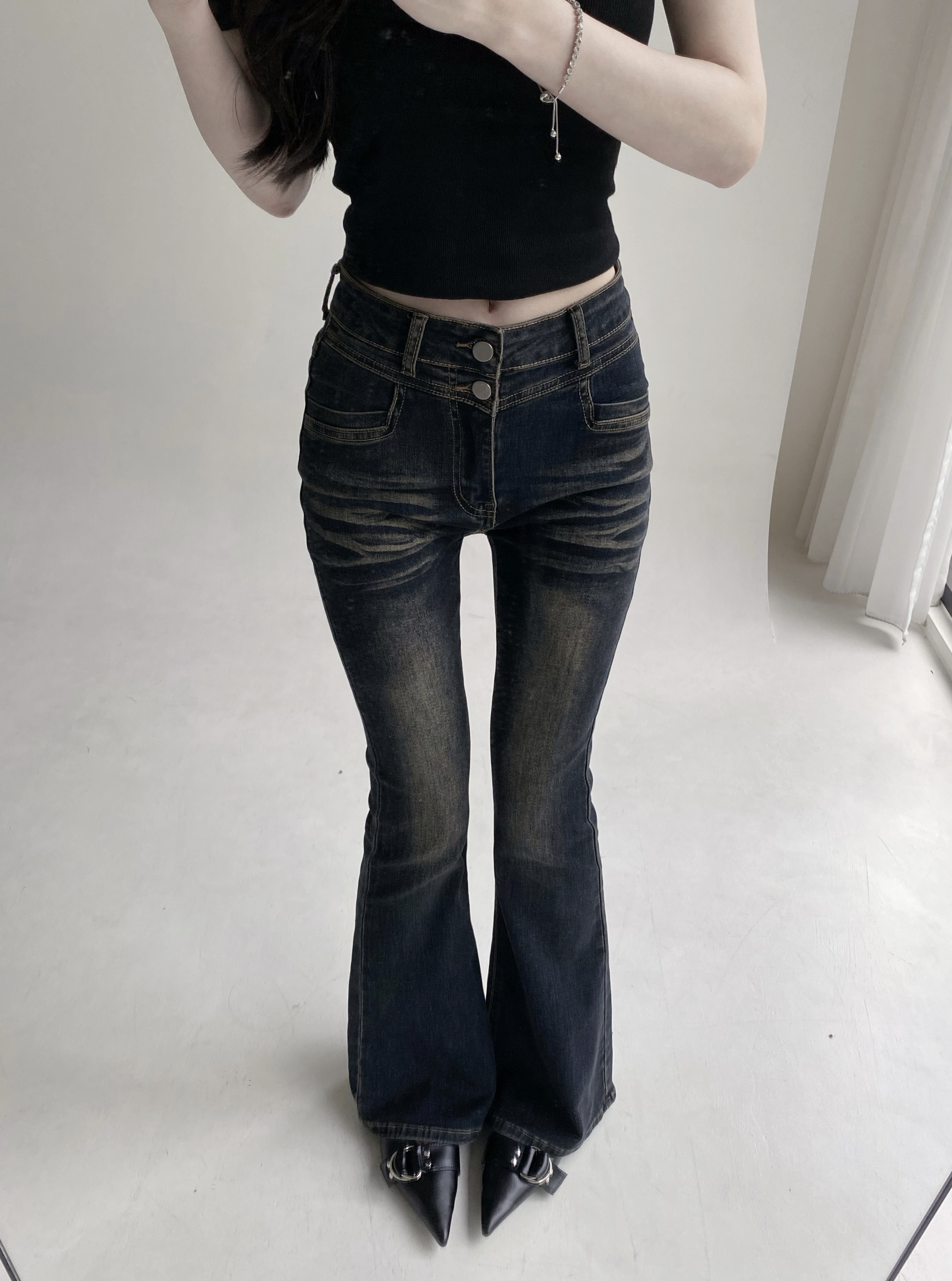 寶藏神褲!復古刷色喇叭牛仔褲