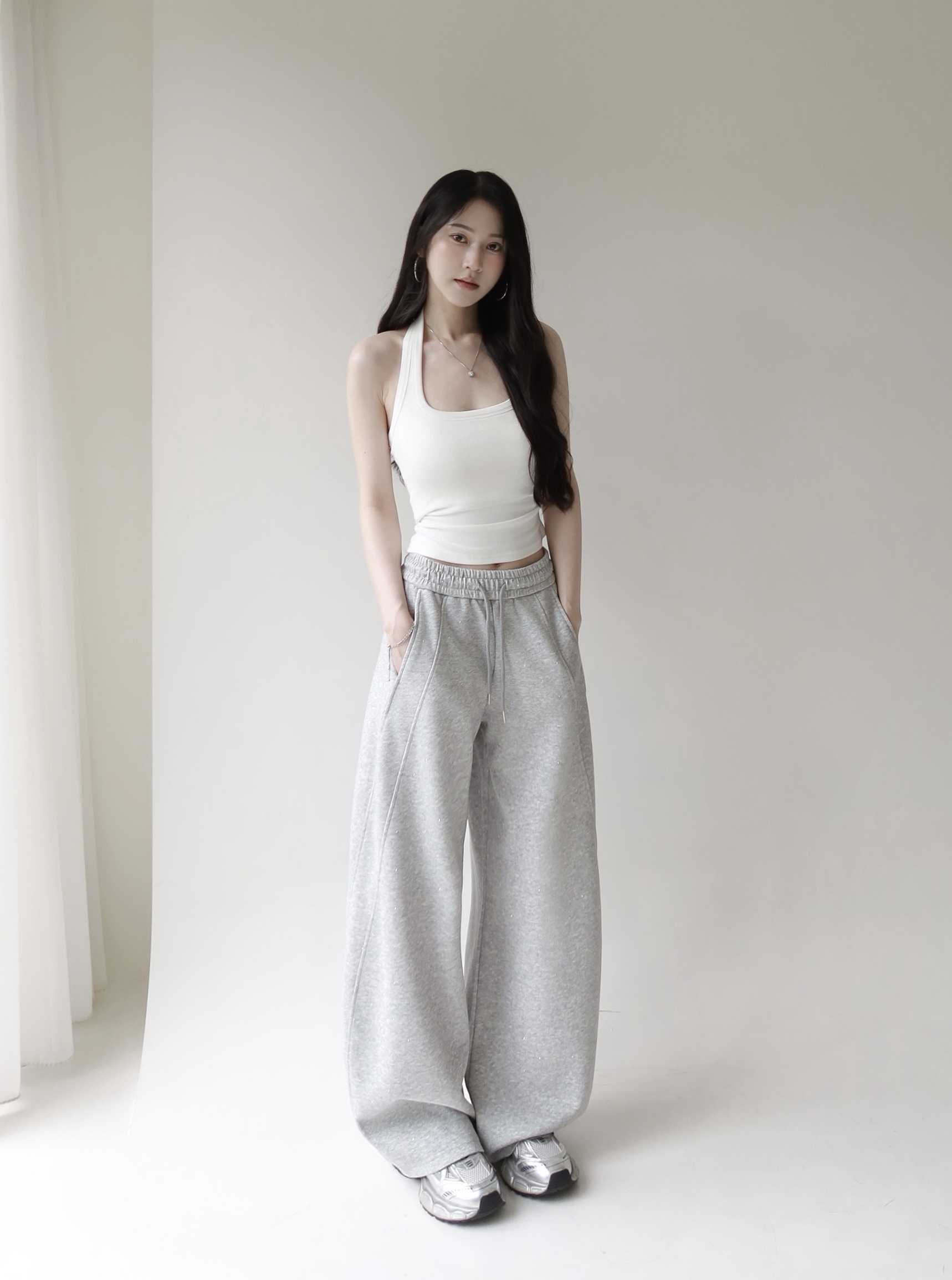 慵懶滿鑽闊腿棉褲