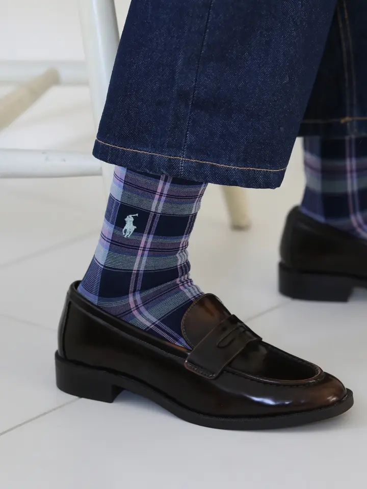 [連線優惠]靴下屋 POLO 小馬刺繡馬德拉斯格紋短襪