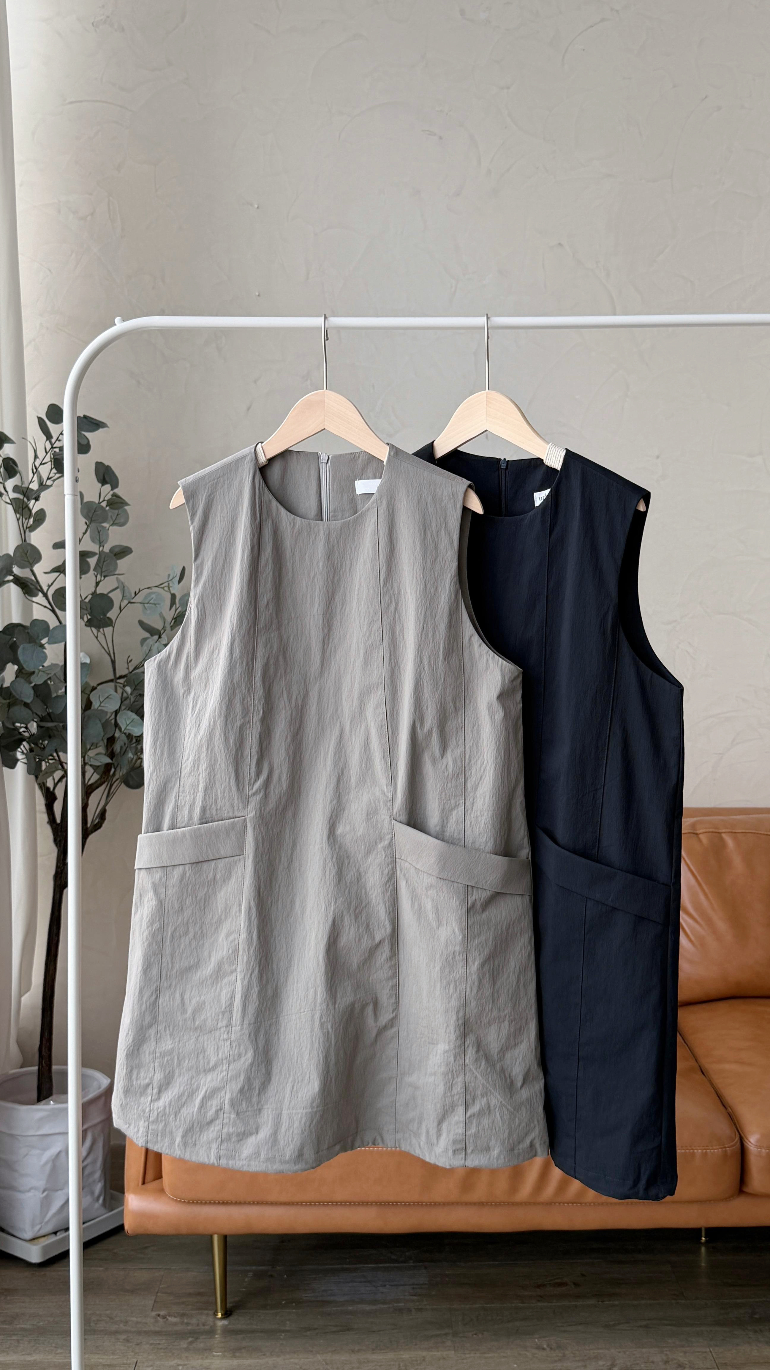 KR533 高質A-LINE圓領口袋背心OPS-2色