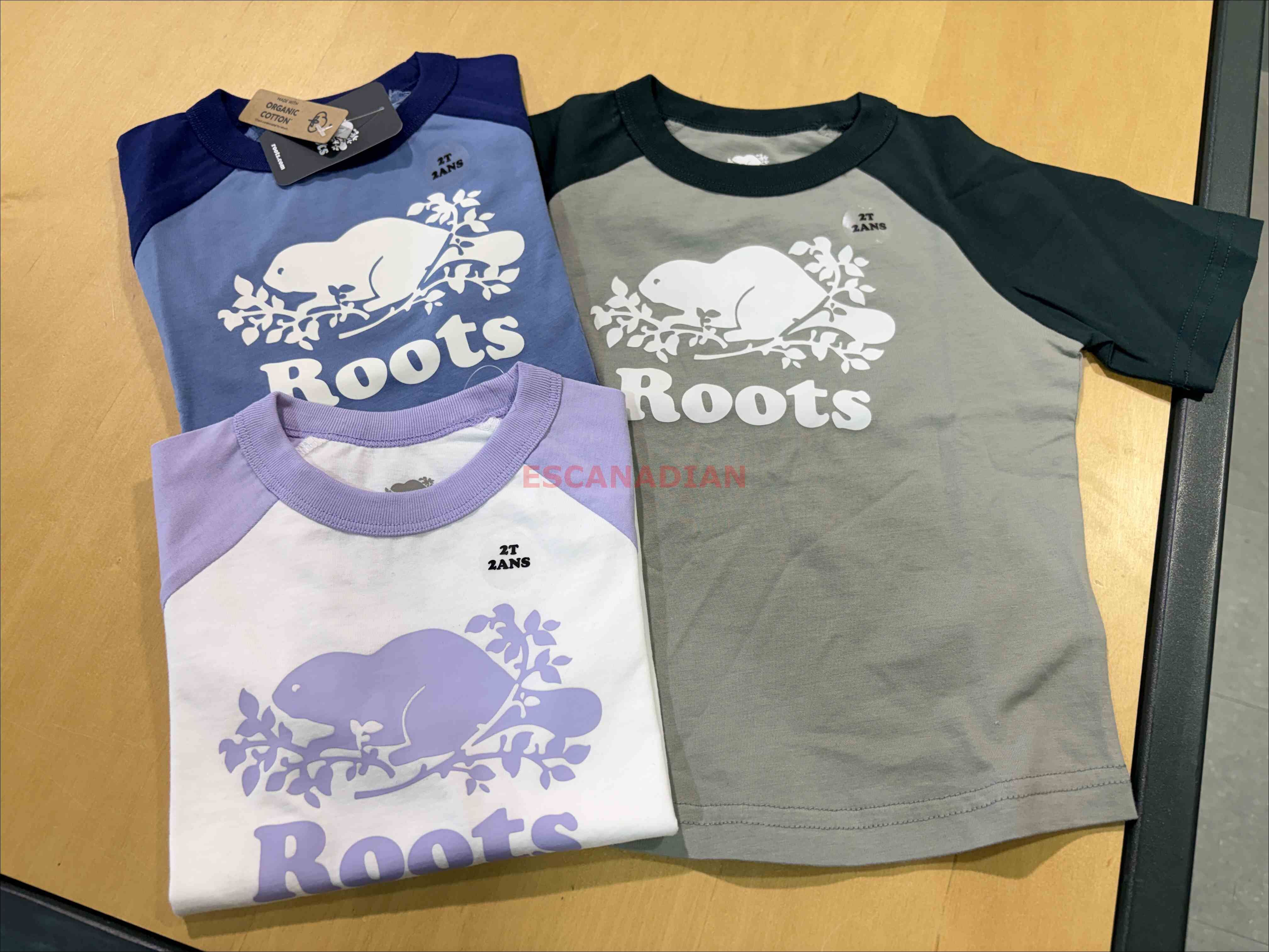 ROOTS 小童 經典海狸 拼接棒球袖 短TEE (3色)