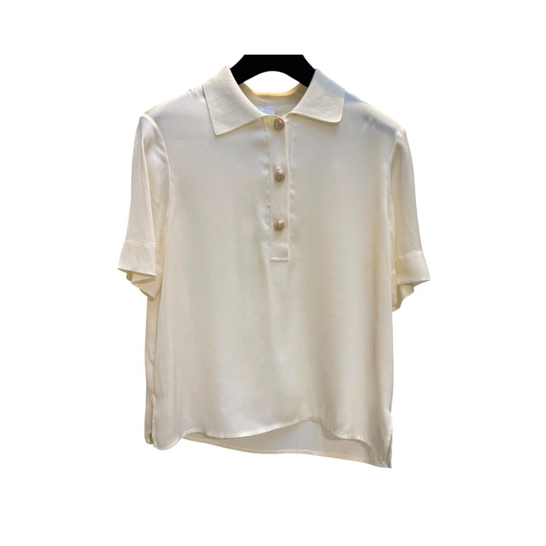 1EA0408-148 [EDWARD ACHOUR] Knit Collar Silk Polo Ivory #100710/1041 (EU)