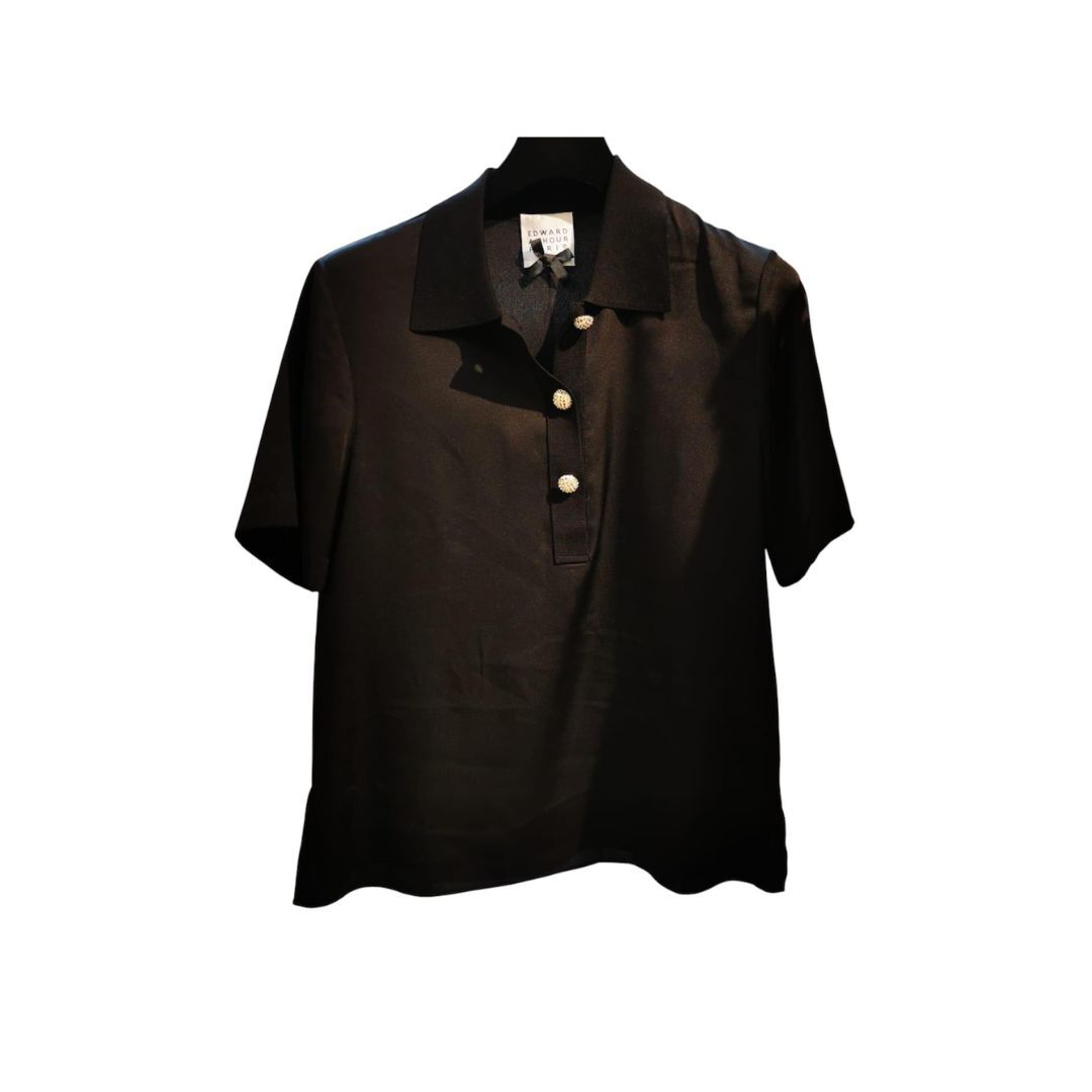 1EA0408-035 [EDWARD ACHOUR] Knit Collar Silk Polo Black #100710/1041 (EU)