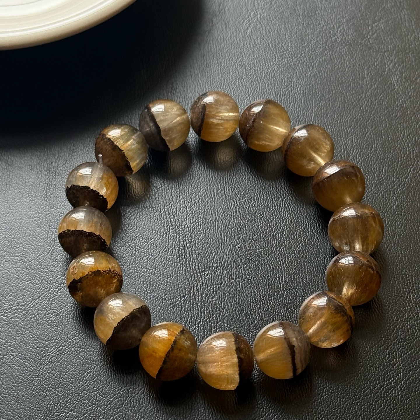 [原石] 黃螢石共生赤鐵礦 水晶手串