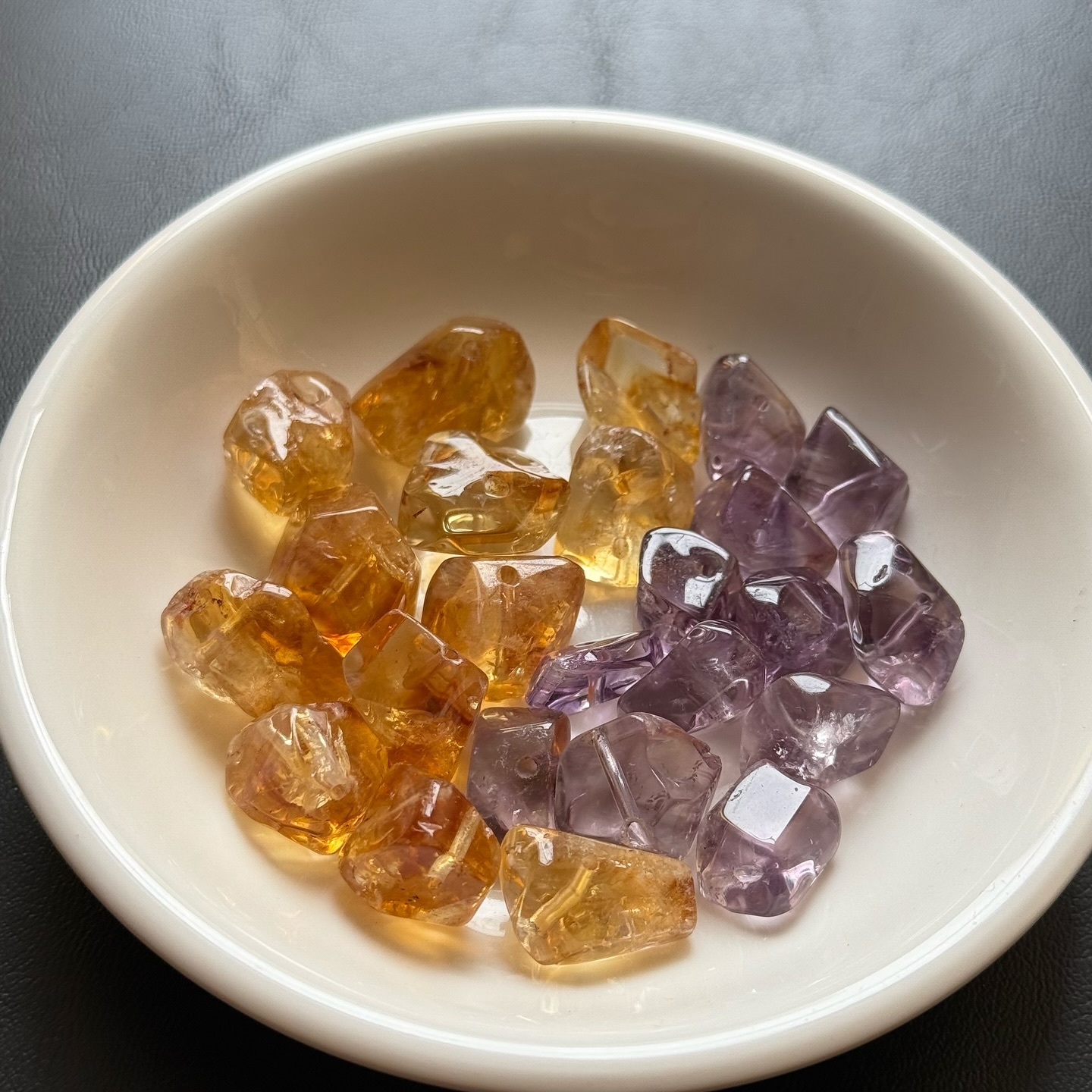 [原石] 黃水晶、紫水晶 不規則形配件 水晶手串通孔配件