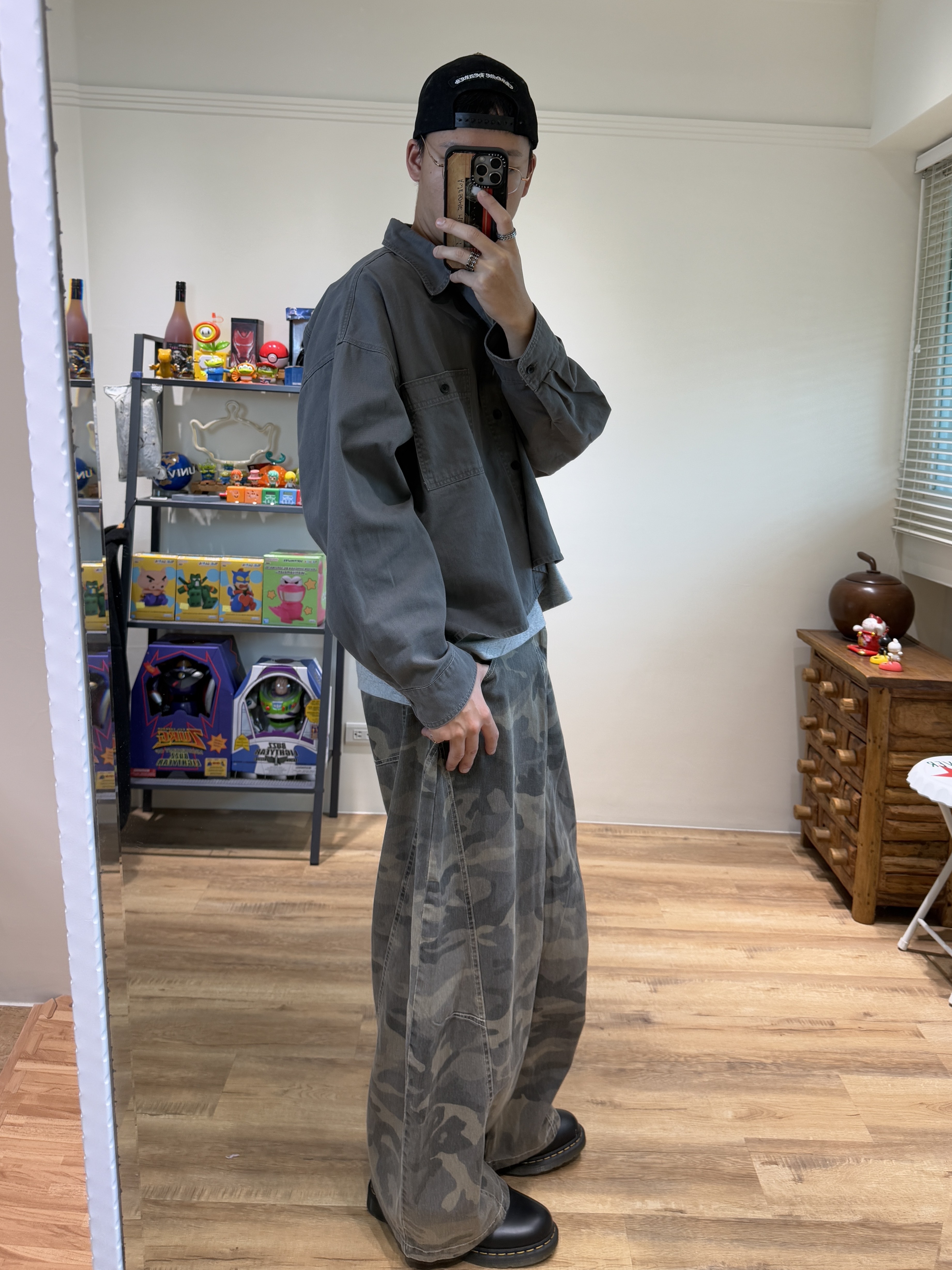 BOXY短寬重磅水洗襯衫(灰)