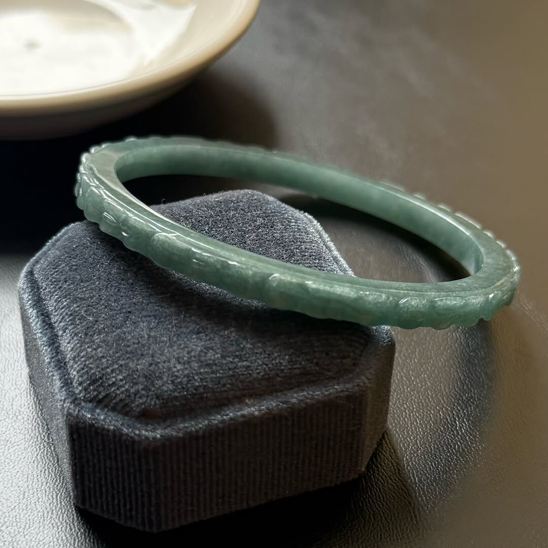 [原石] 藍水翡翠 水晶手鐲 細鐲 雕刻鐲