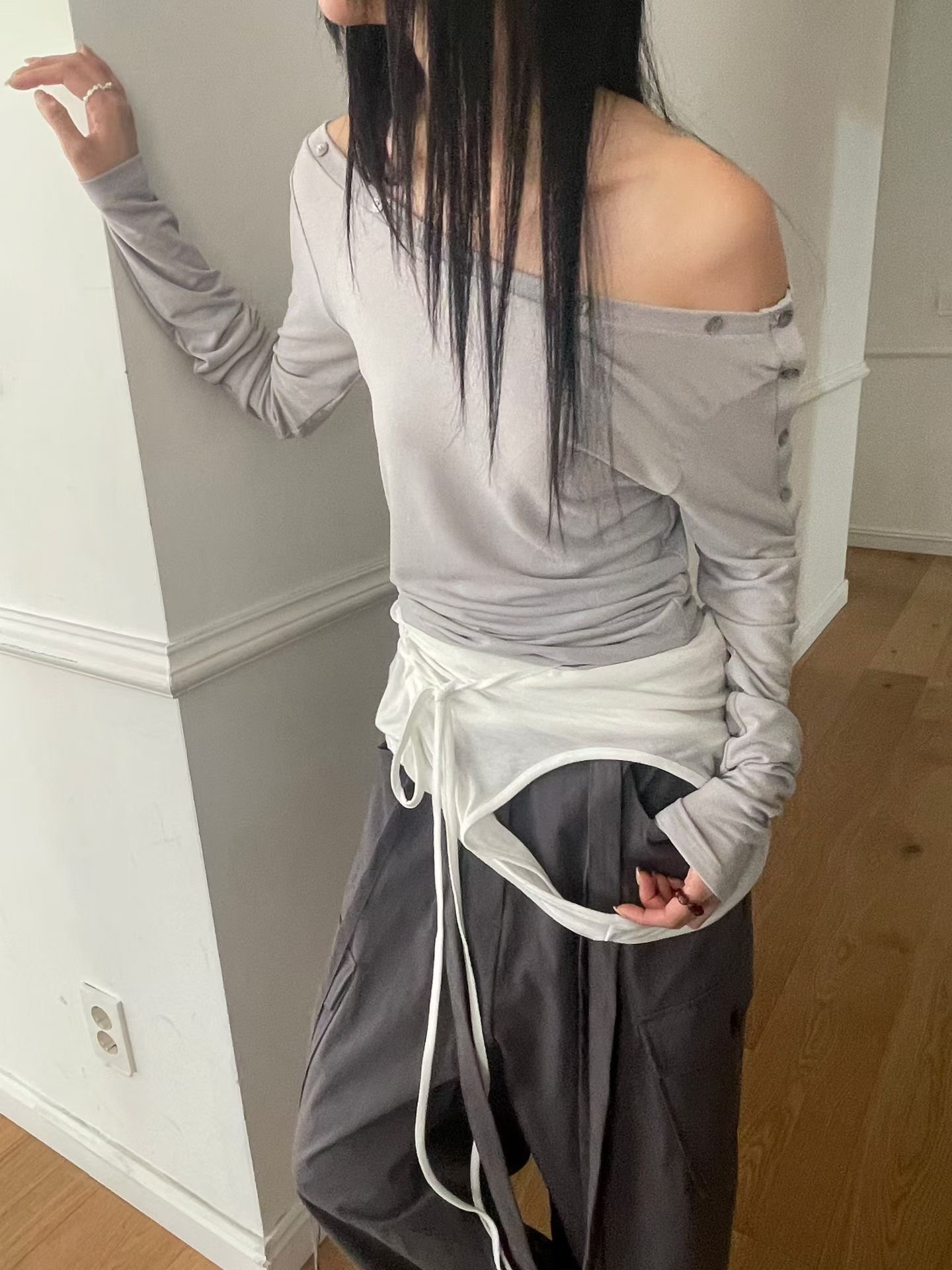 A08-斜領釦子上衣(4色)