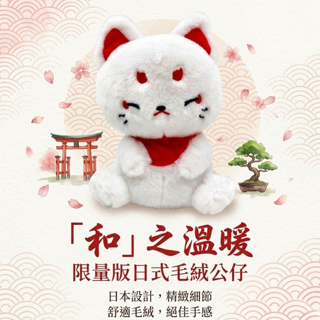 財貓系列白狐狸-紅色毛絨公仔(日本直送)