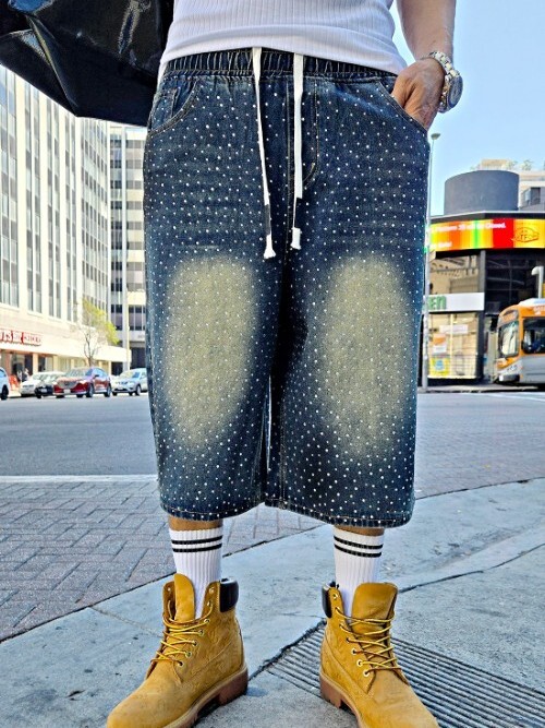 Cubic Denim 飾鑽百慕達牛仔短褲